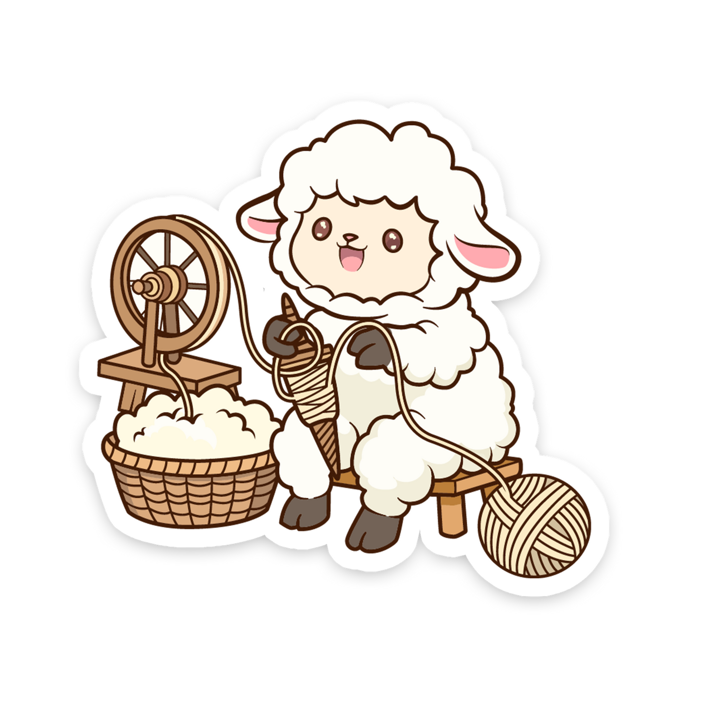 Cute Sheep Making Wool Thread - Sewing Animals Sticker