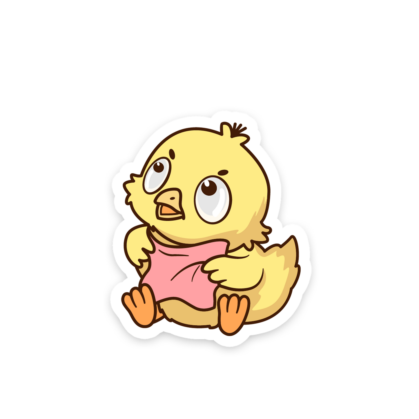 Baby Chick Holding Pink Fabric - Sewing Animals Sticker
