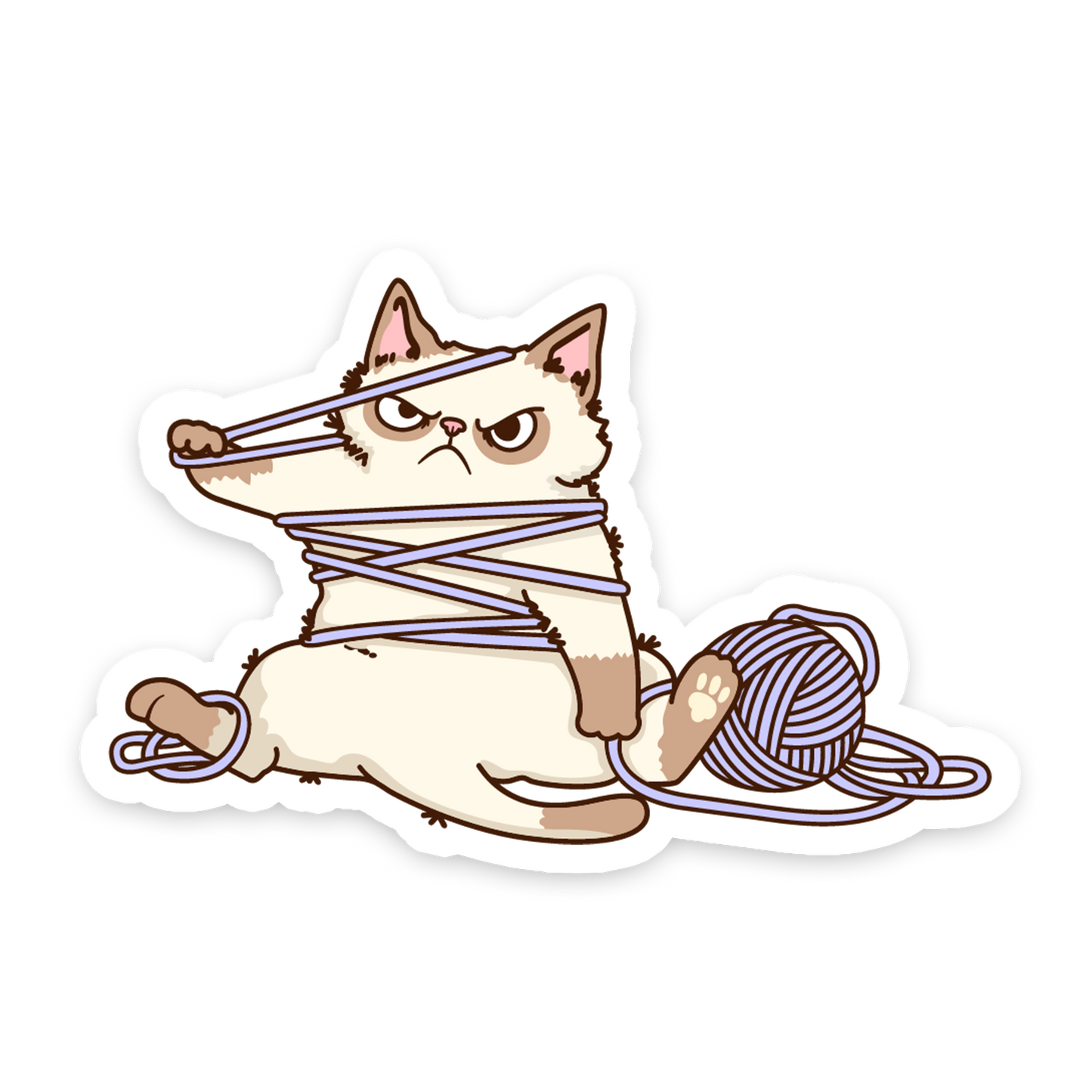 Grumpy Cat Tangled in Yarn - Sewing Animals Sticker