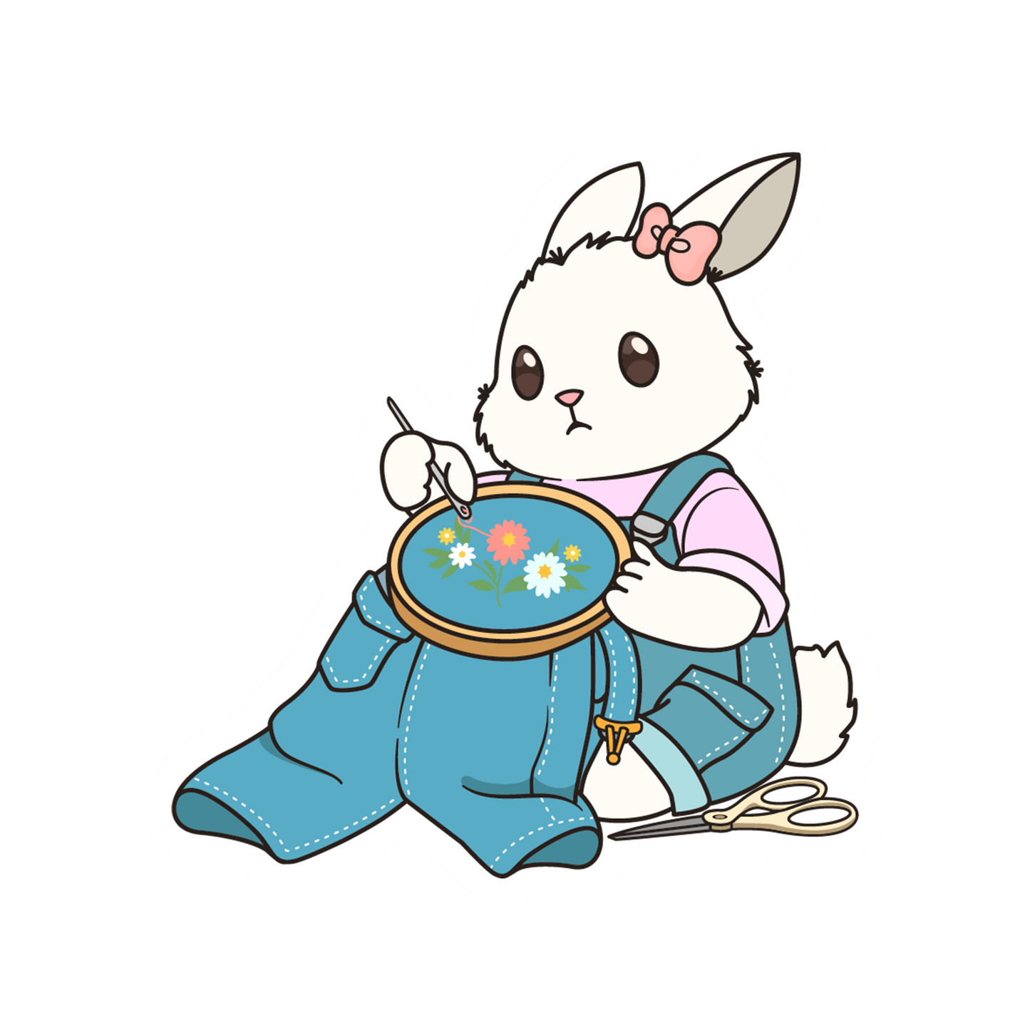 Floral Bunny Embroidery - Sewing Animals Sticker