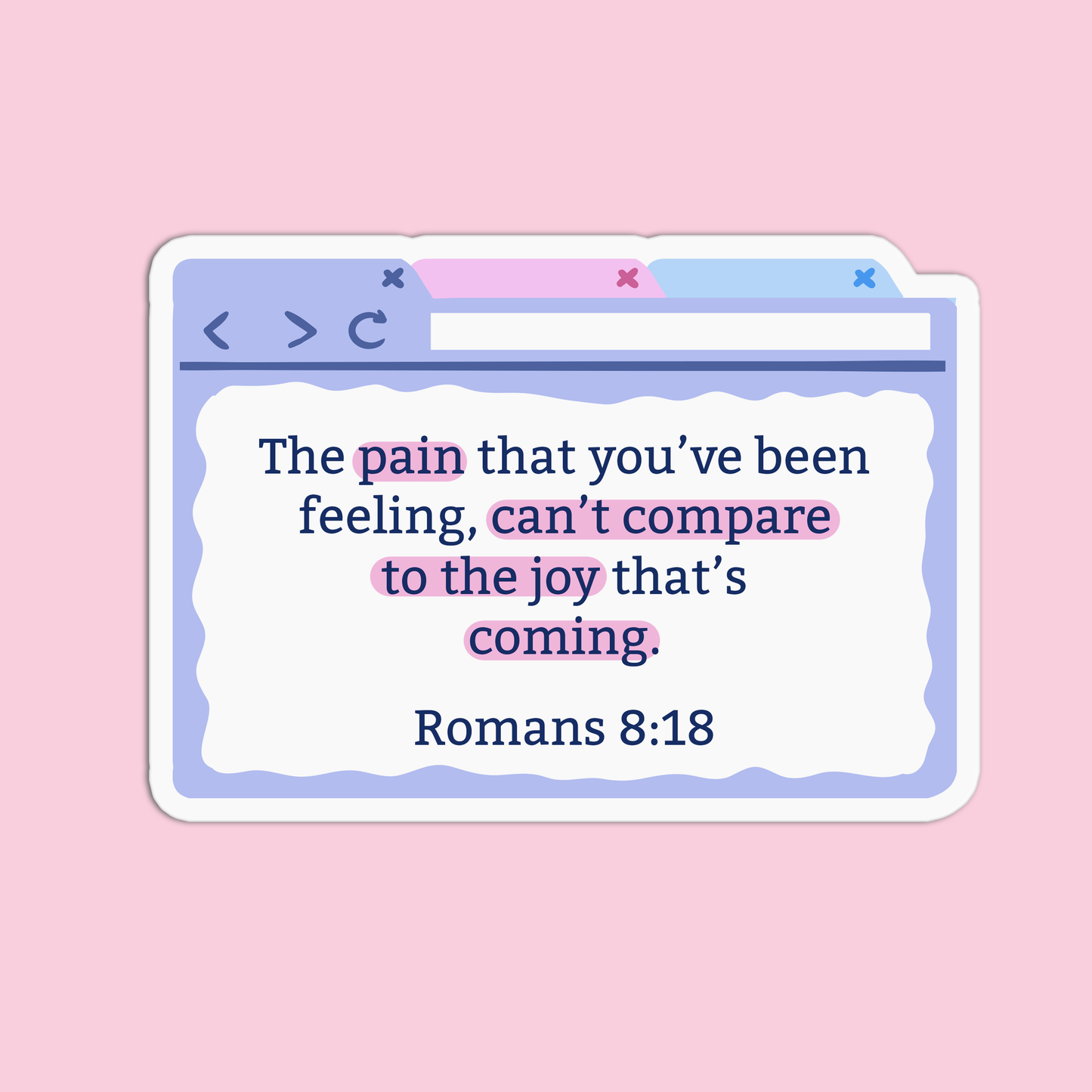 The pain that you've been feeling can't compare to the joy that's coming - Romans 8:18 Sticker