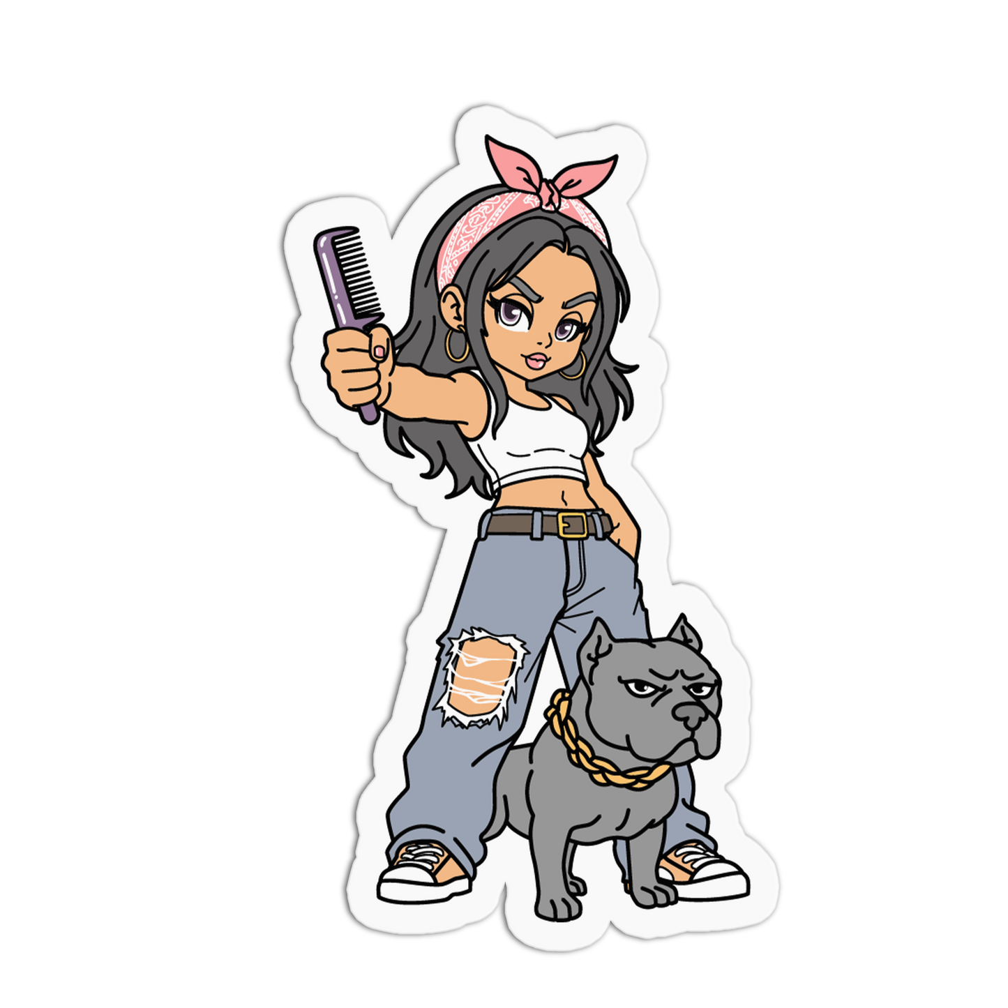 Girl Comb Pitbull Cholos And Cholas Sticker