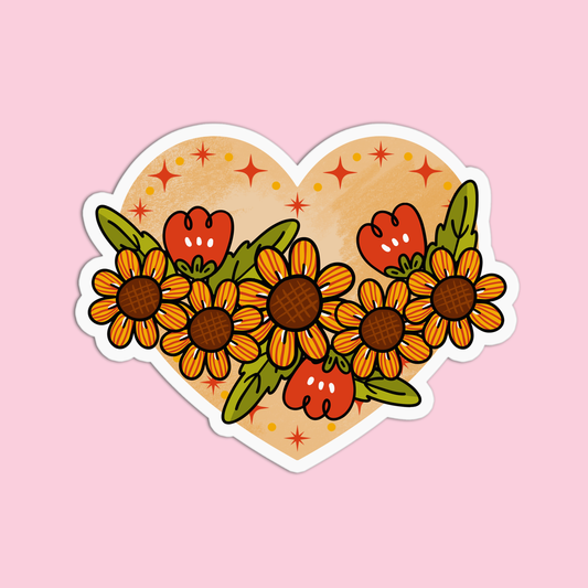 Heart with Flowers Day Of the Dead Halloween Sticker