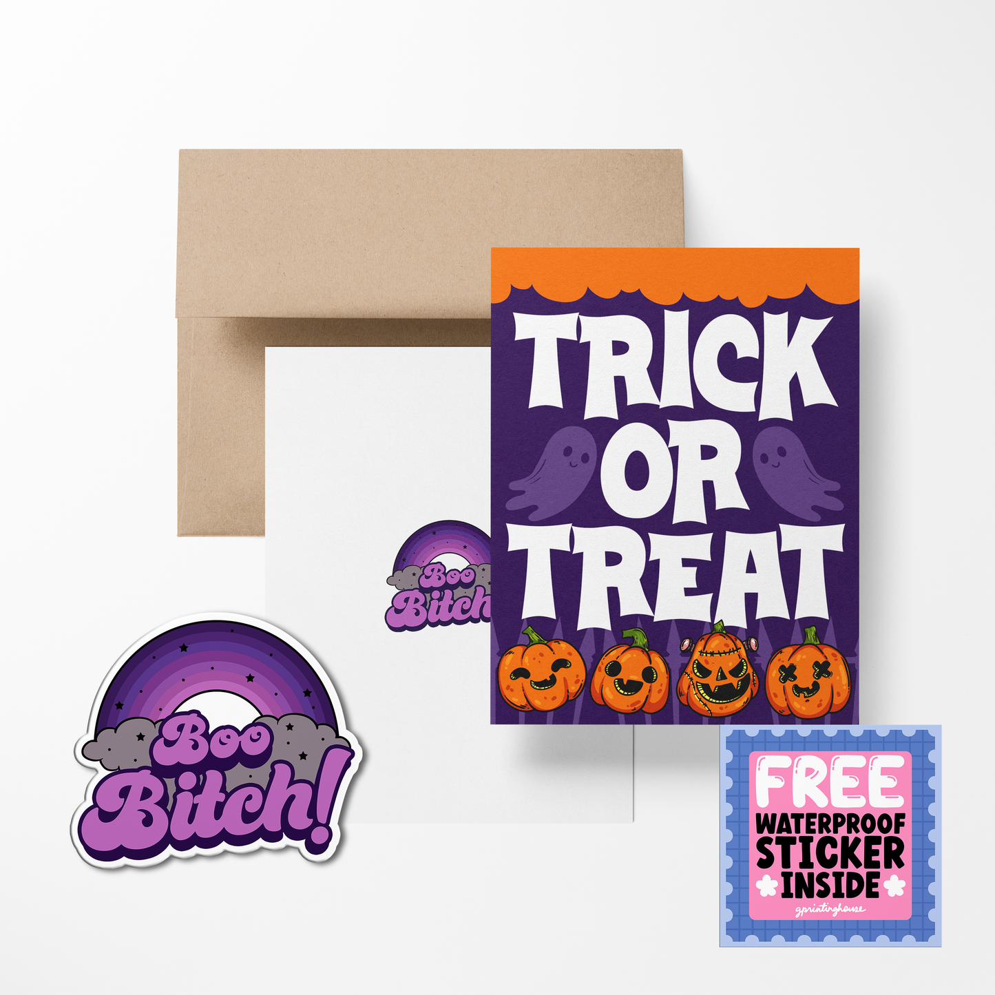 Trick or Treat Halloween Cute Greeting Card with Stickers
