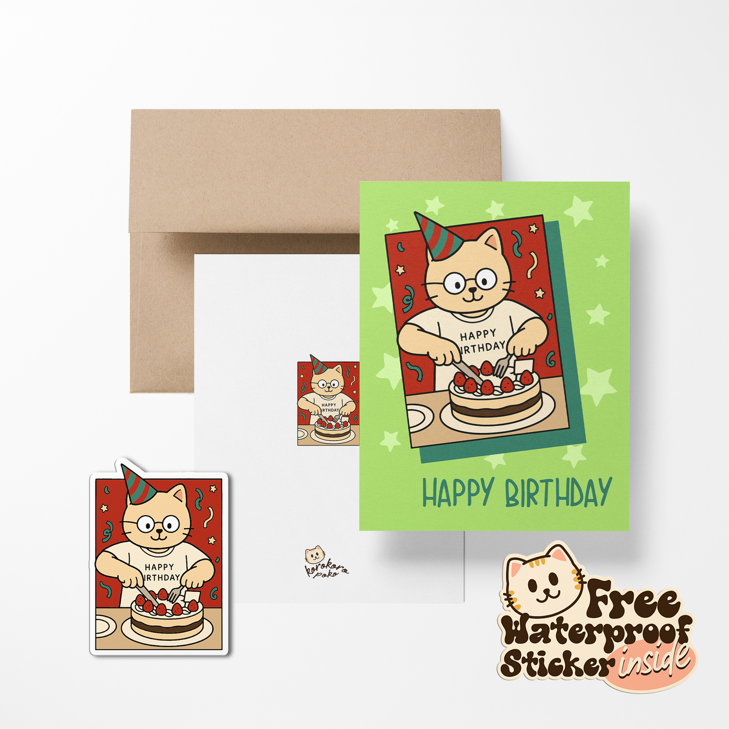 Sweet Star-Light Korokoropoko Birthday Greeting Card with Stickers