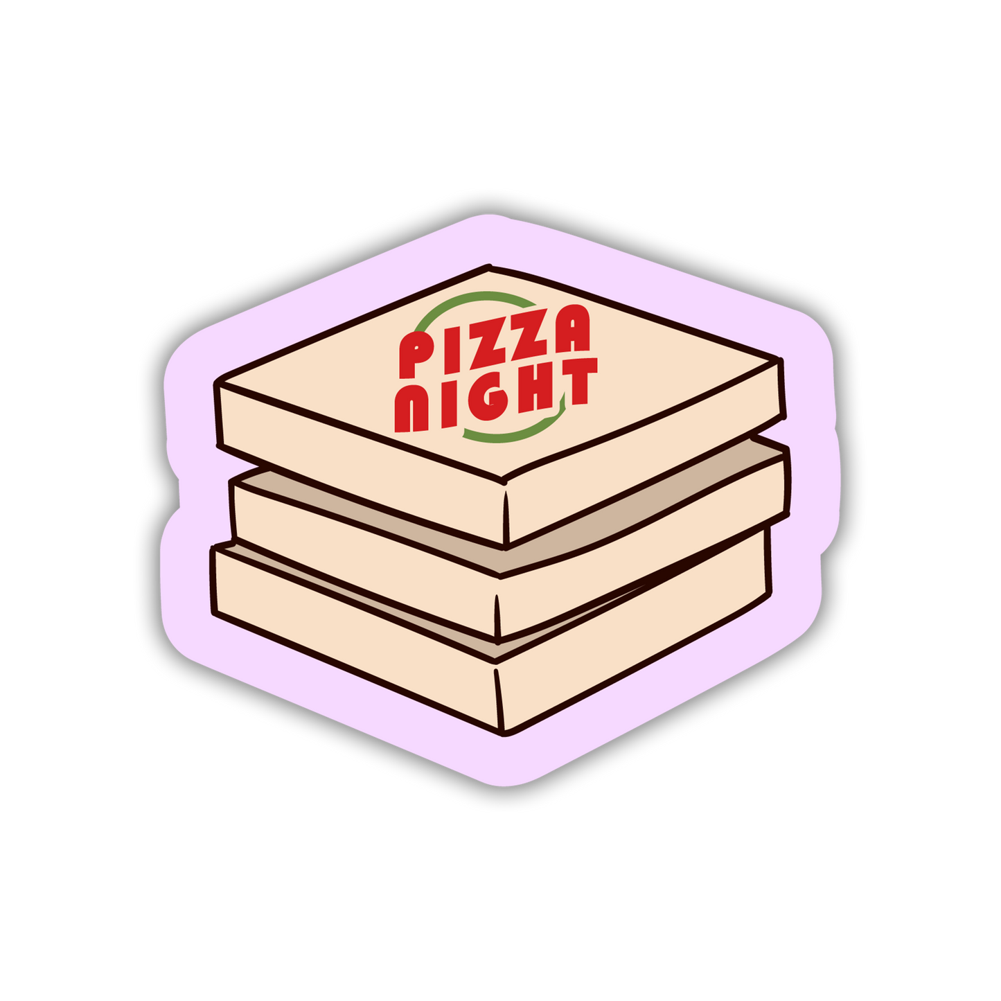 Hexagonal sticker with two pizza boxes and 'Pizza Night' text on a white background