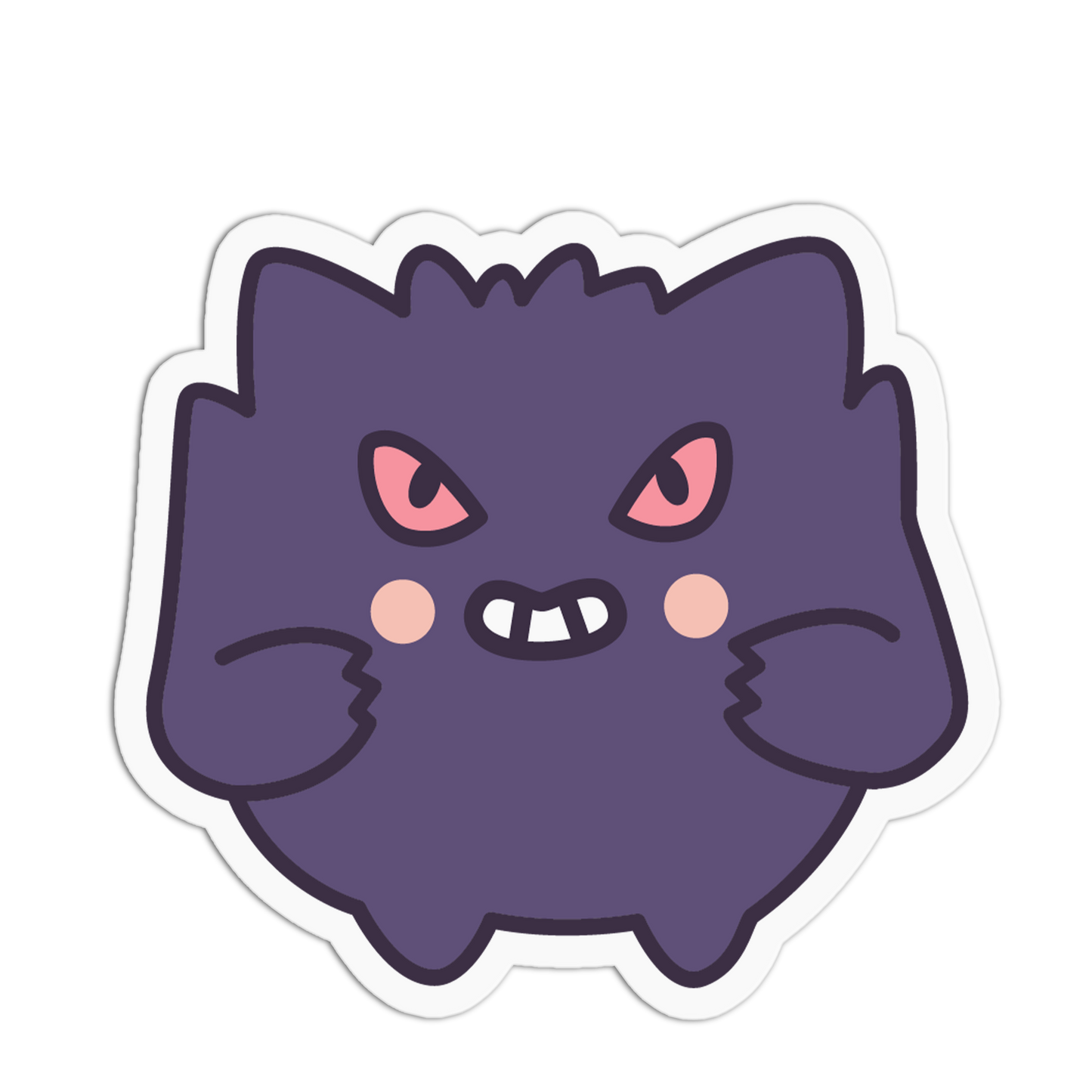 Cartoonish purple creature with angry expression on a white background