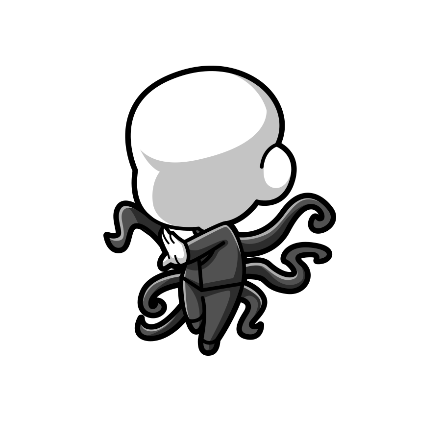 Cartoon character with a bald head and octopus tentacles on a white background