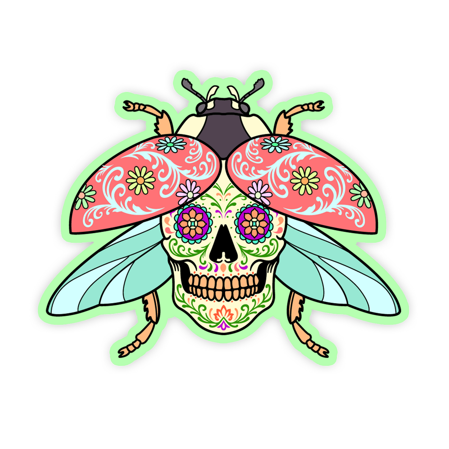 Colorful sugar skull butterfly design on a white background
