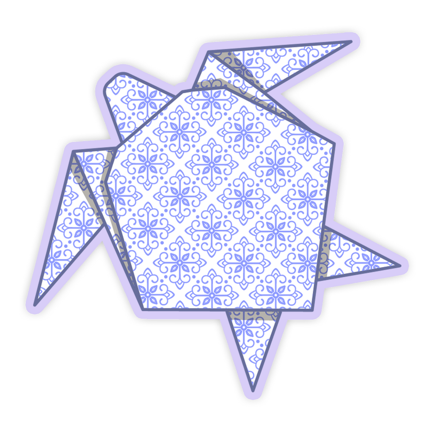 Decorative star-shaped object with a blue and white pattern on a white background