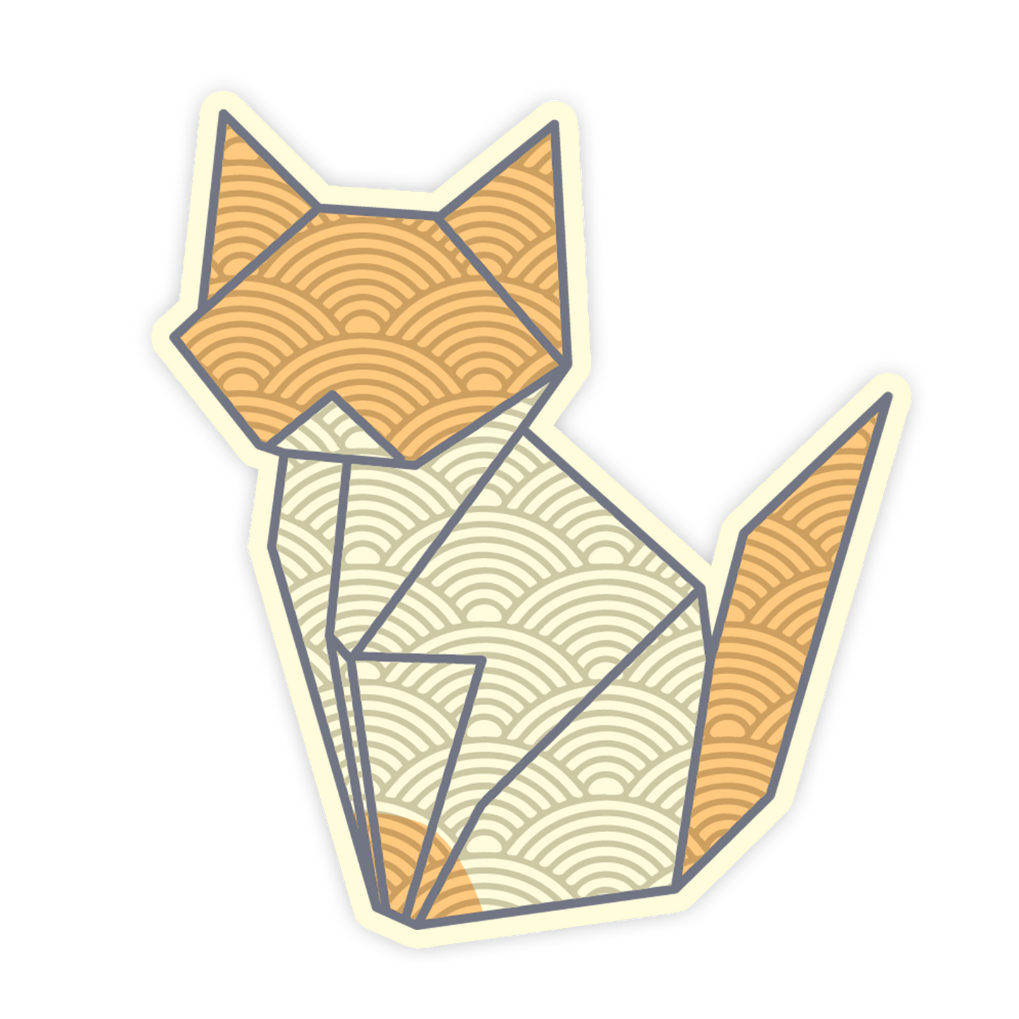 Geometric fox design with orange and beige patterns on a white background