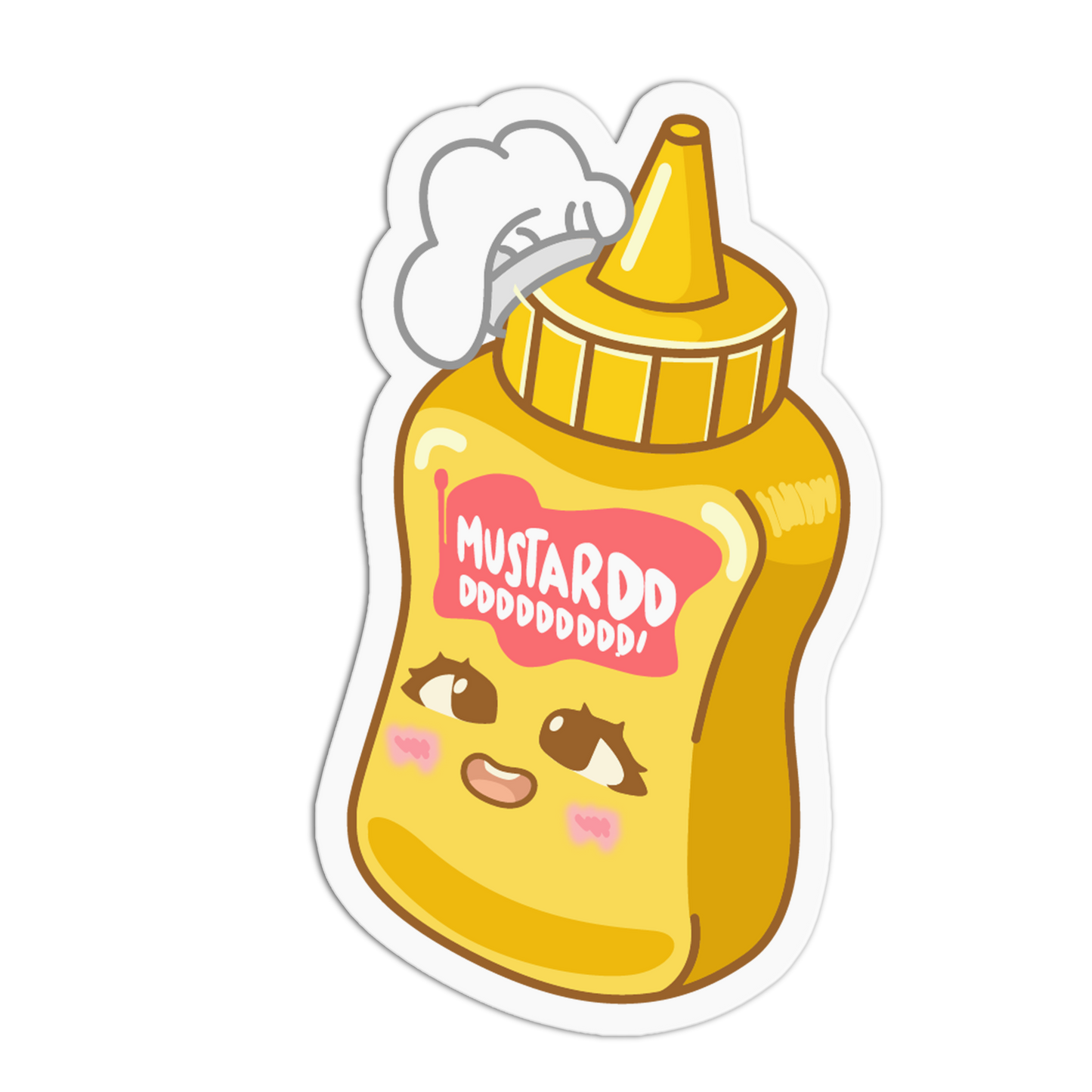 Cartoon mustard bottle with a face on a white background