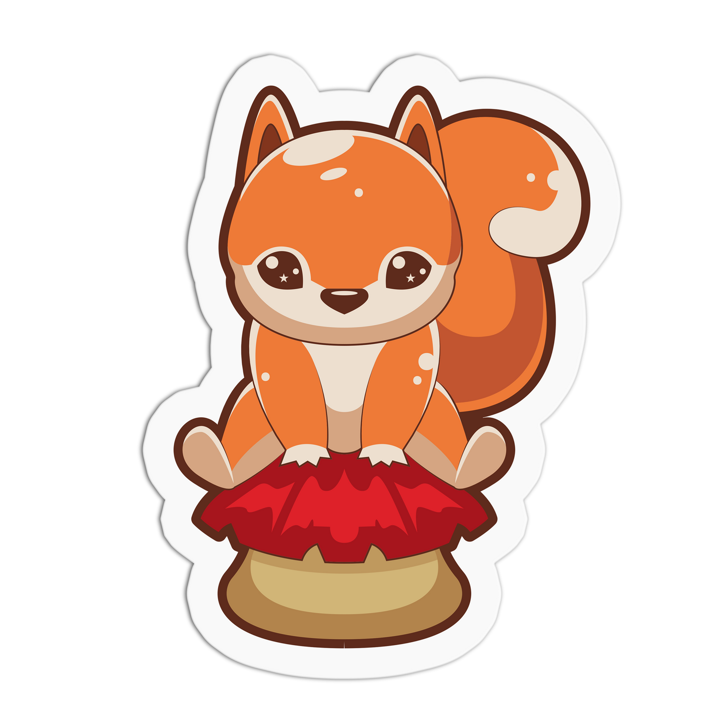 Sitting on Red Mushroom Shell Cute Squirrel Sticker