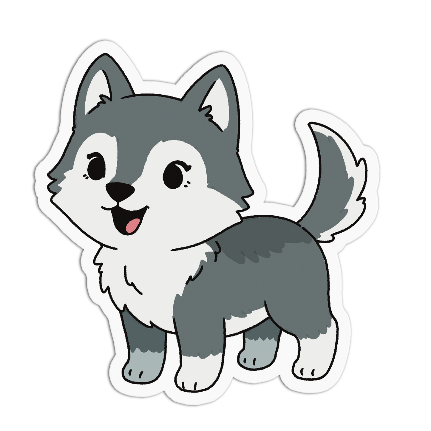 Happy Grey Wolf Pup Sticker