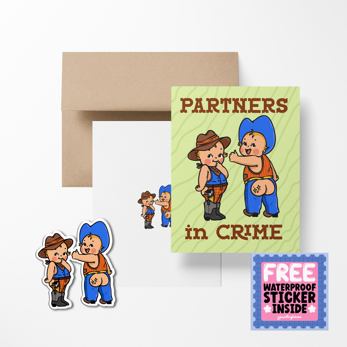 Partners in Crime Retro Babies Greeting Card with Stickers