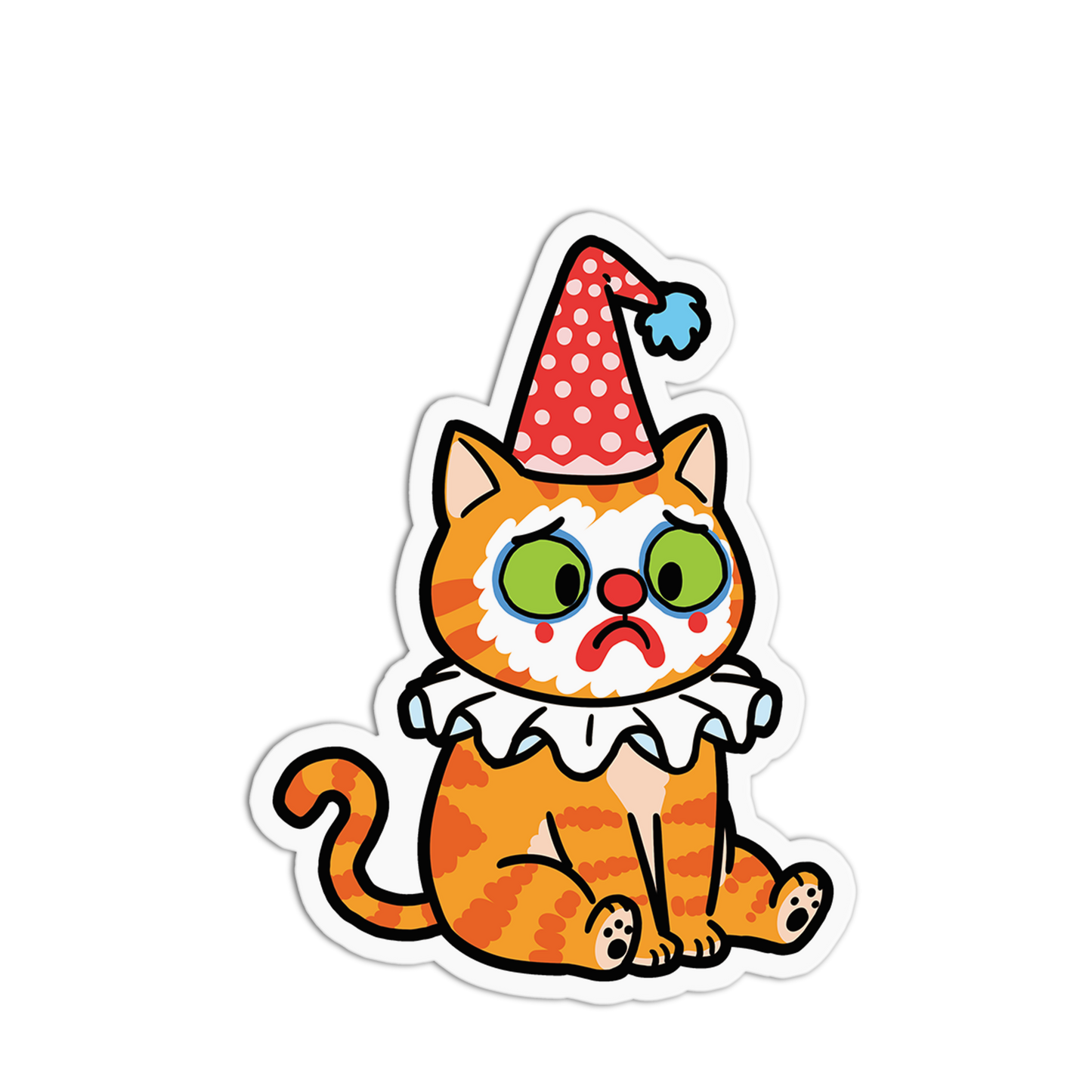 Sad Clown Kitty - Cute Animal Sticker