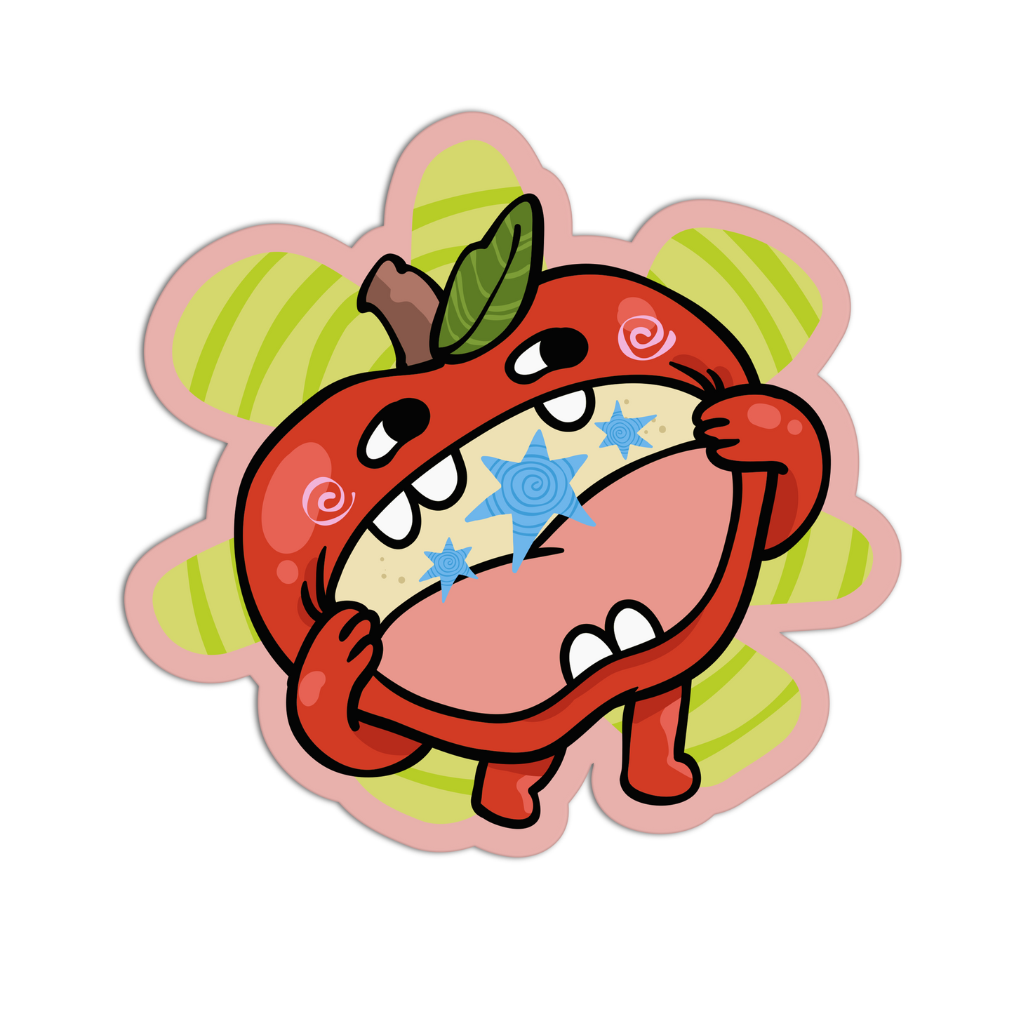 Cartoon character with a red apple-like body on a transparent background