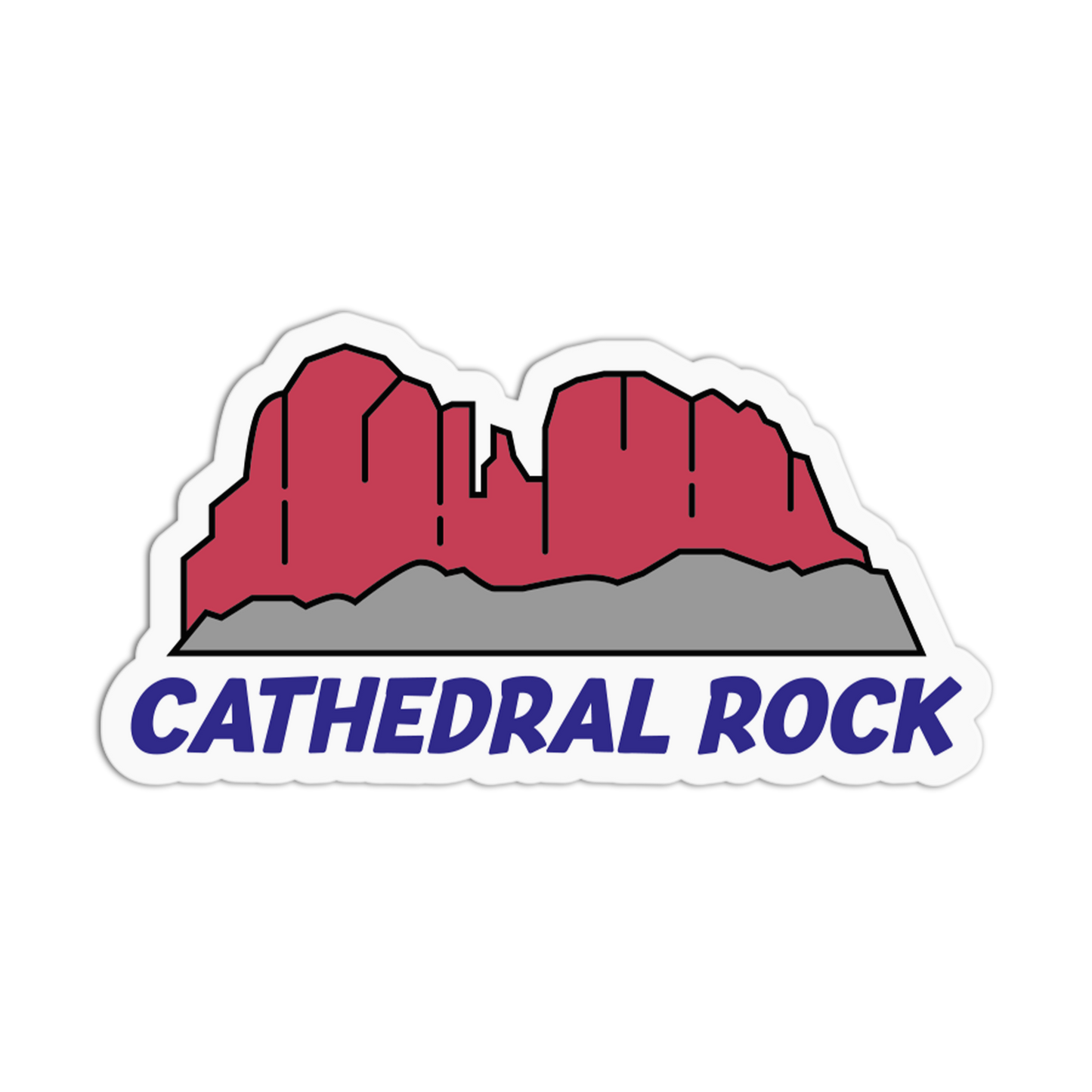Sticker with a red rock formation and 'Cathedral Rock' text on a white background