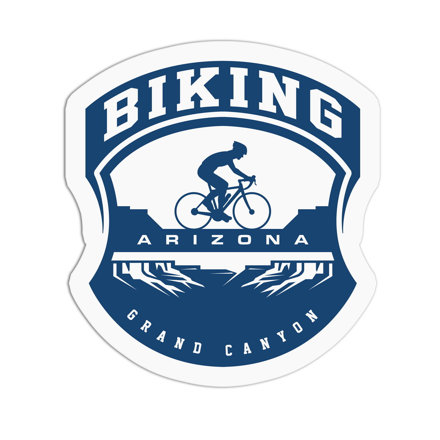 Sticker with 'Biking Arizona Grand Canyon' design featuring a cyclist and mountains.
