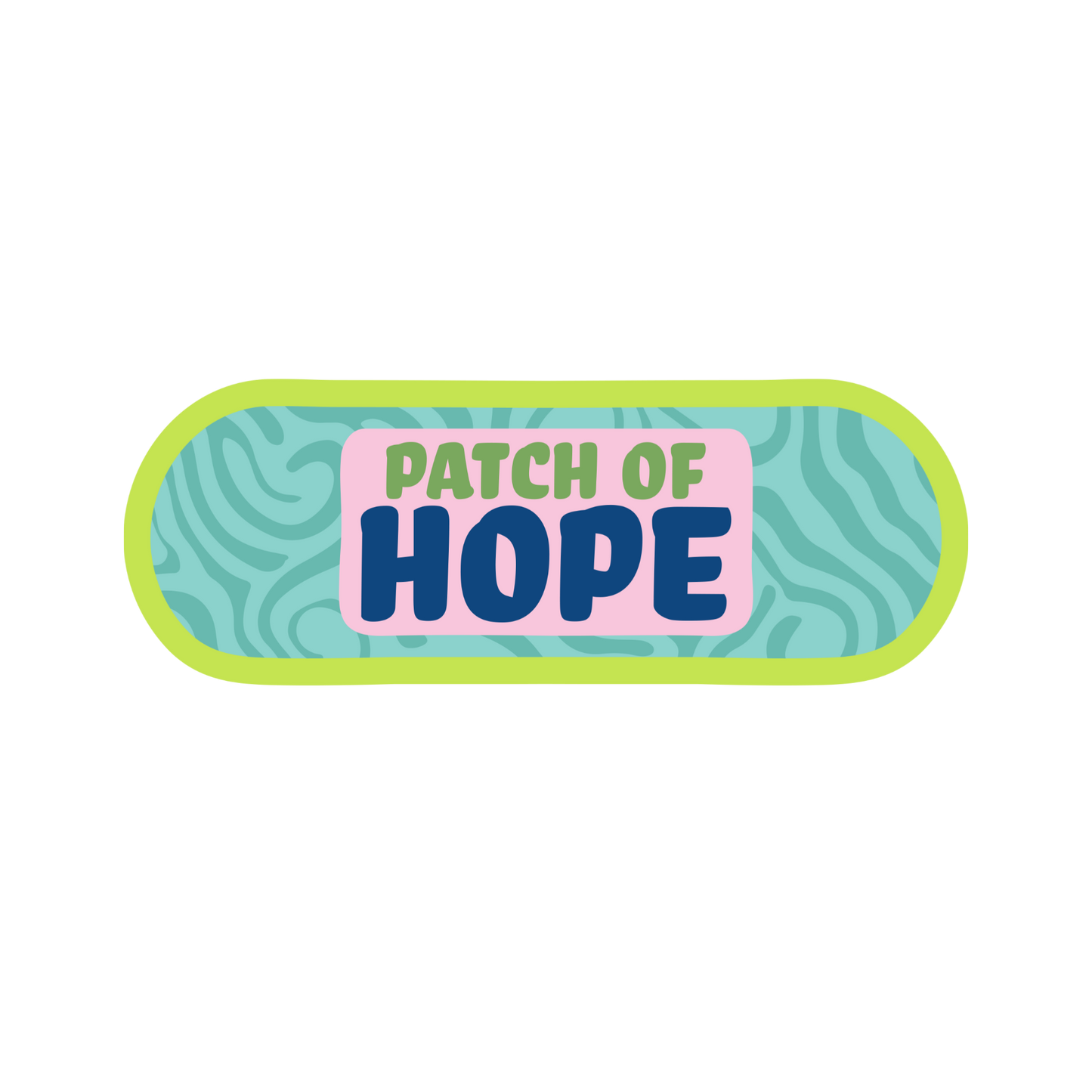 Bandage-shaped product with 'Patch of Hope' text on a white background