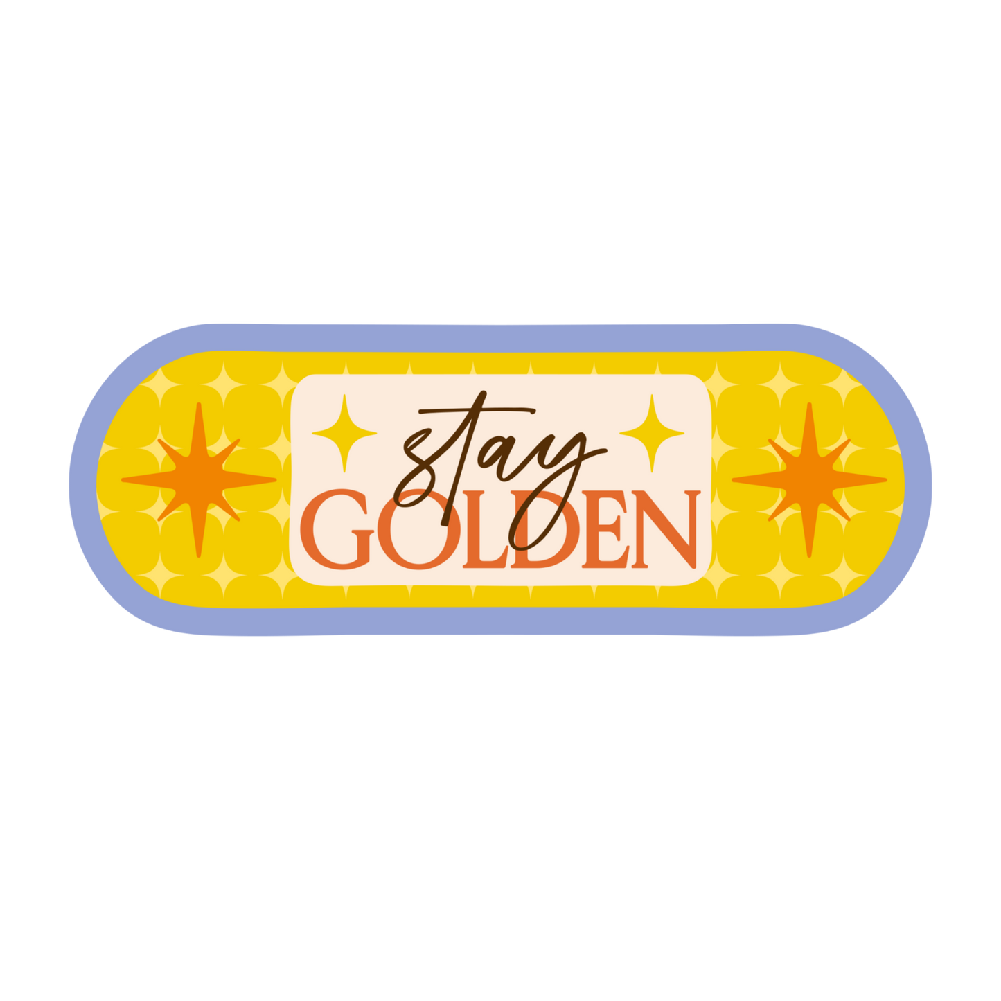 Rectangular patch with 'stay GOLDEN' text and star designs on a yellow background