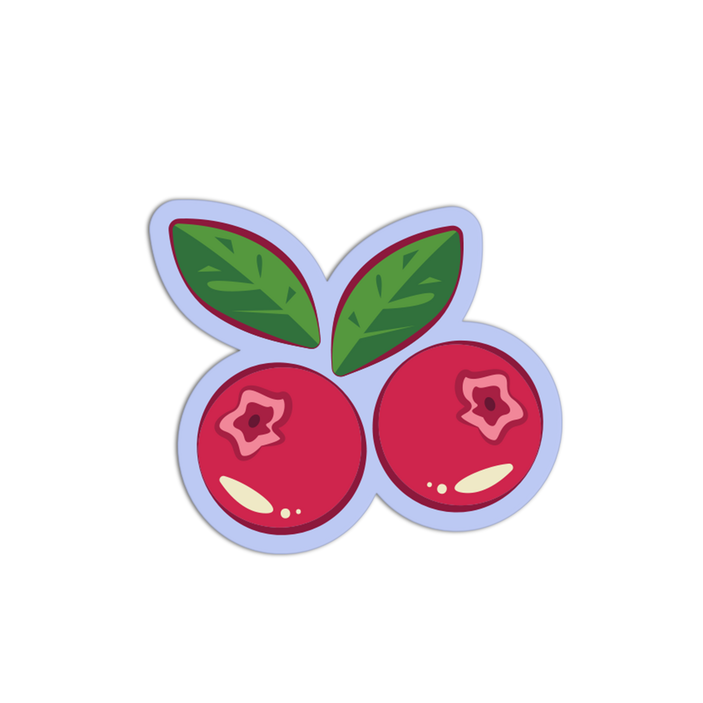 Illustration of two red berries with green leaves on a white background