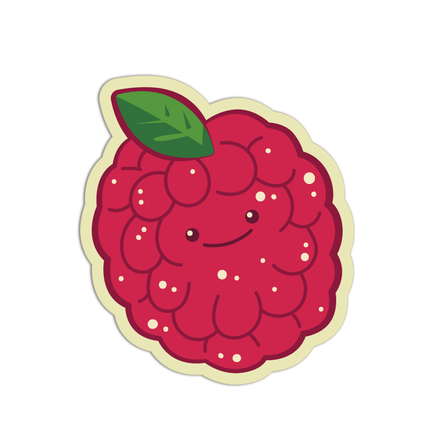 Cartoon raspberry with a leaf on a white background