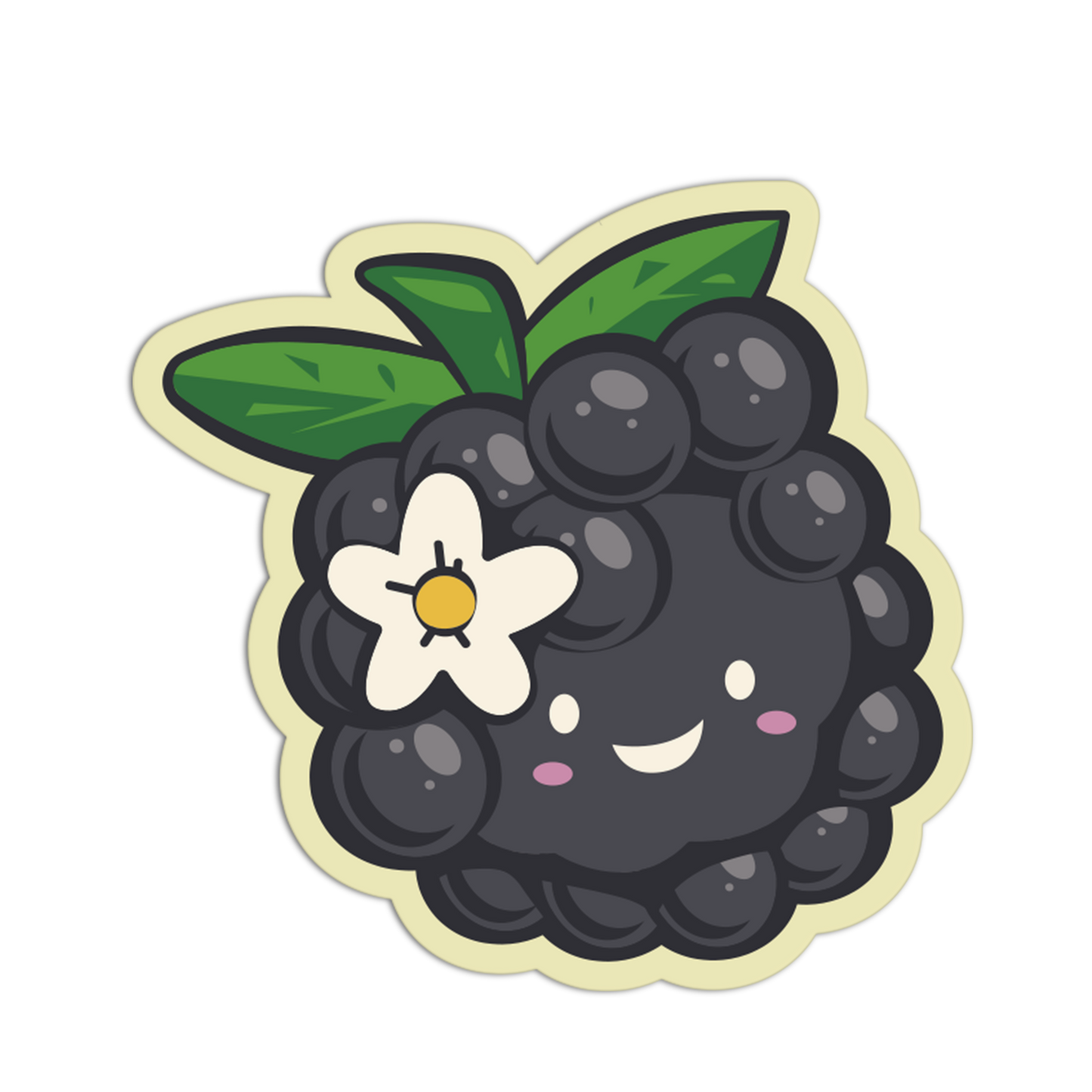 Cartoon blackberry with a flower on a white background