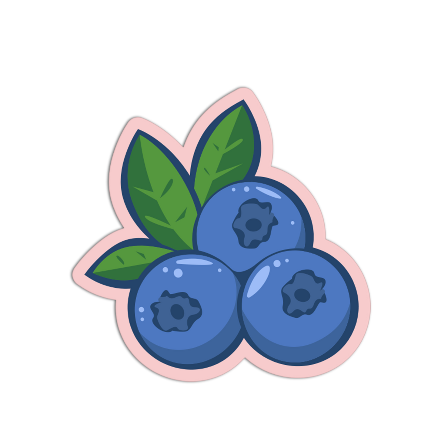 Illustration of blueberries with green leaves on a white background