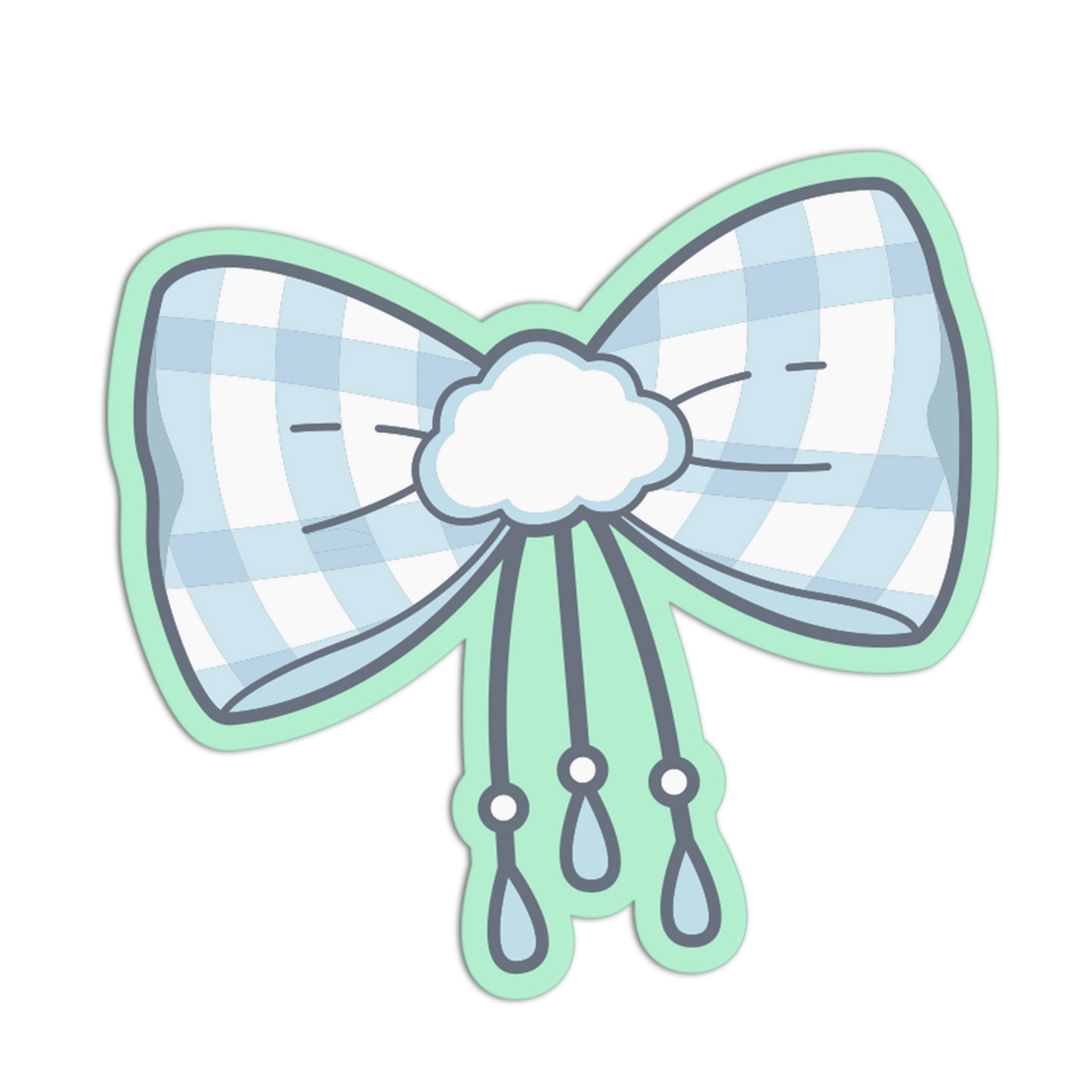 Blue Plaid Raincloud Bow Sticker