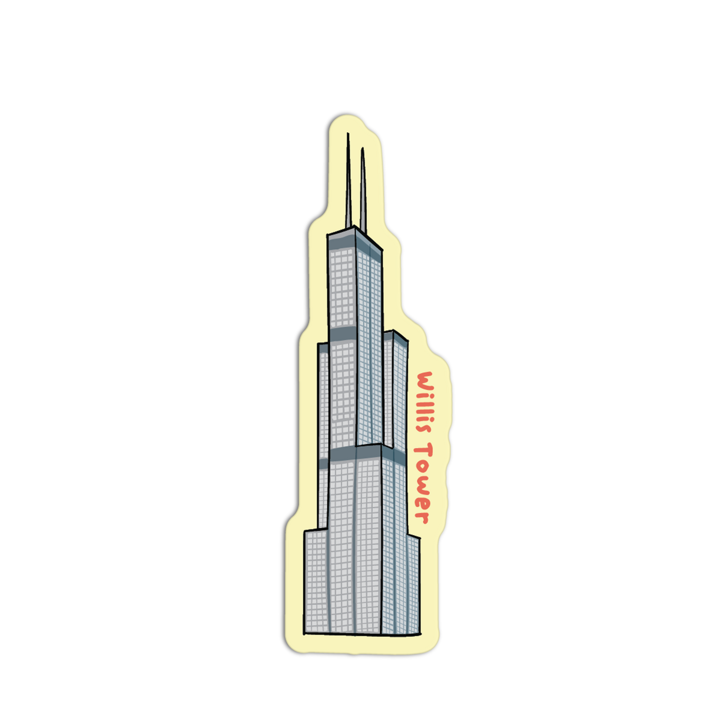 Sticker of Willis Tower with yellow border on white background