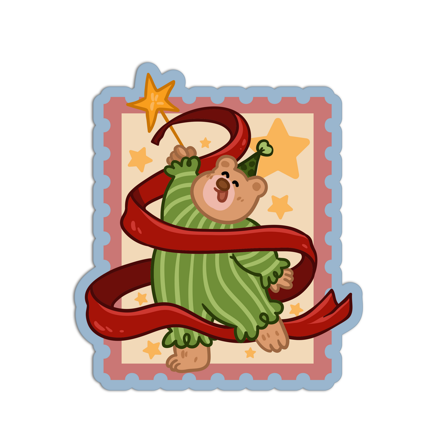 Party Pajama Bear Christmas Stamp Sticker