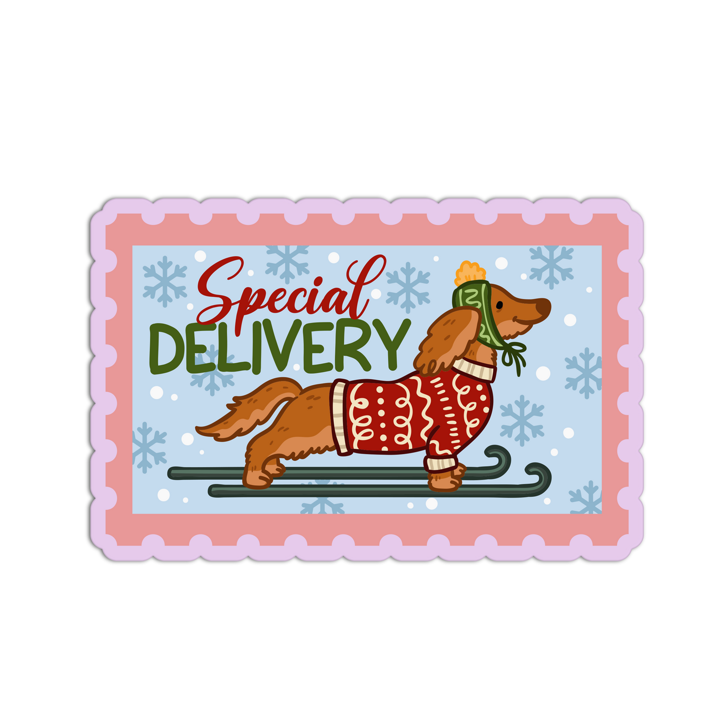 Special Delivery Pup Christmas Stamp Sticker