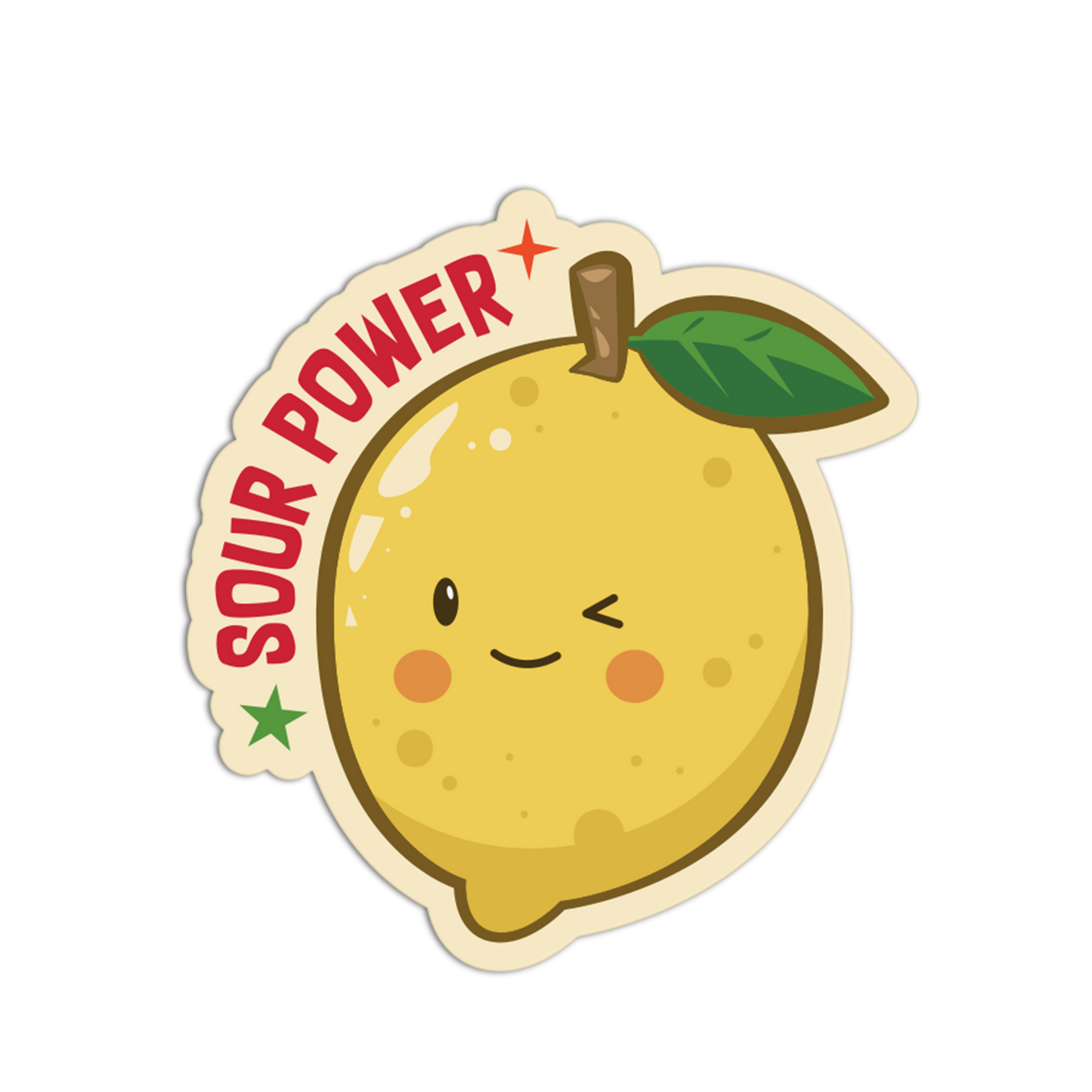 Cartoon lemon with a face and 'Sour Power' text on a white background