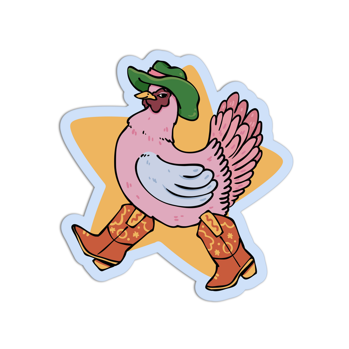 Strutting Boot Chicken Coquette Rodeo Sticker