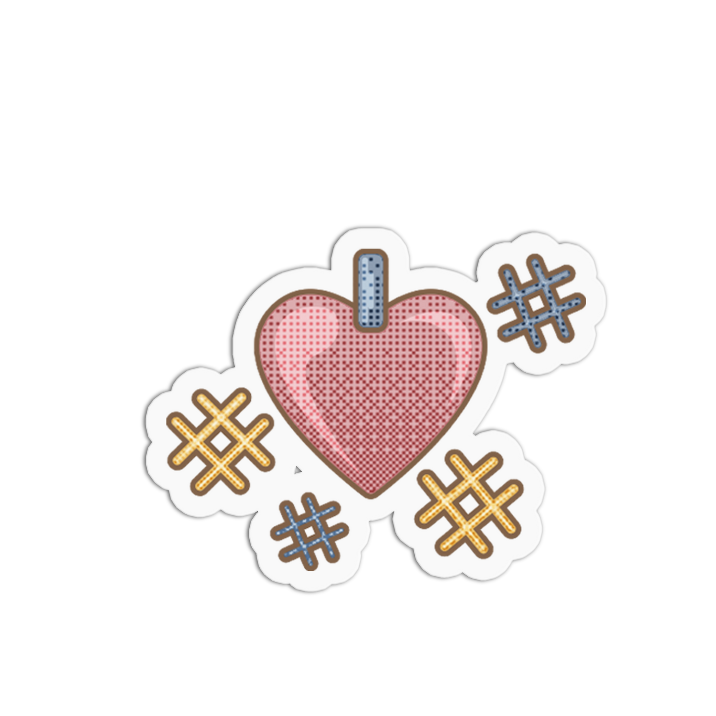 Pink Heart Pattern Cross Stitch Sticker