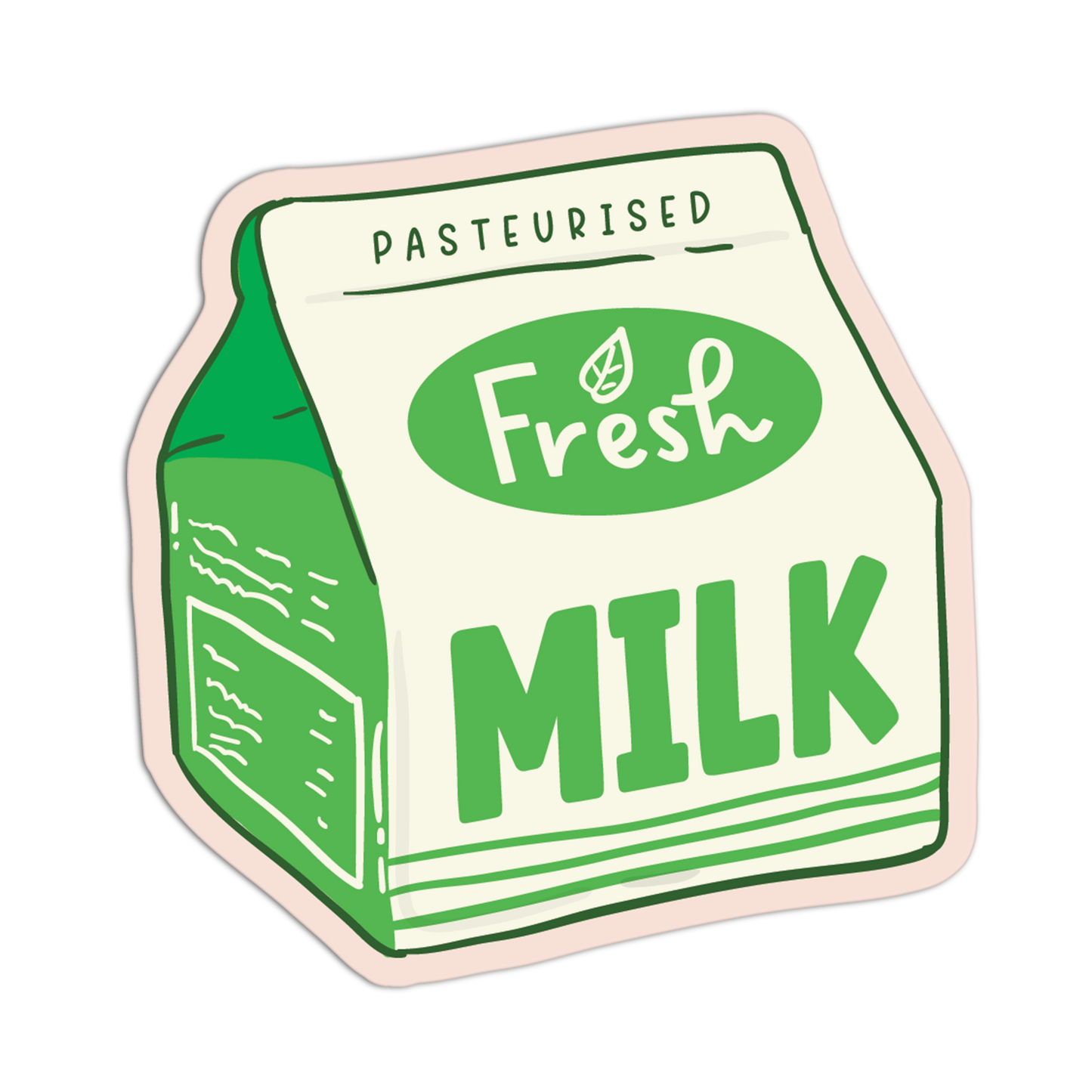 Cartoon illustration of a milk carton with 'Fresh Milk' text on a white background