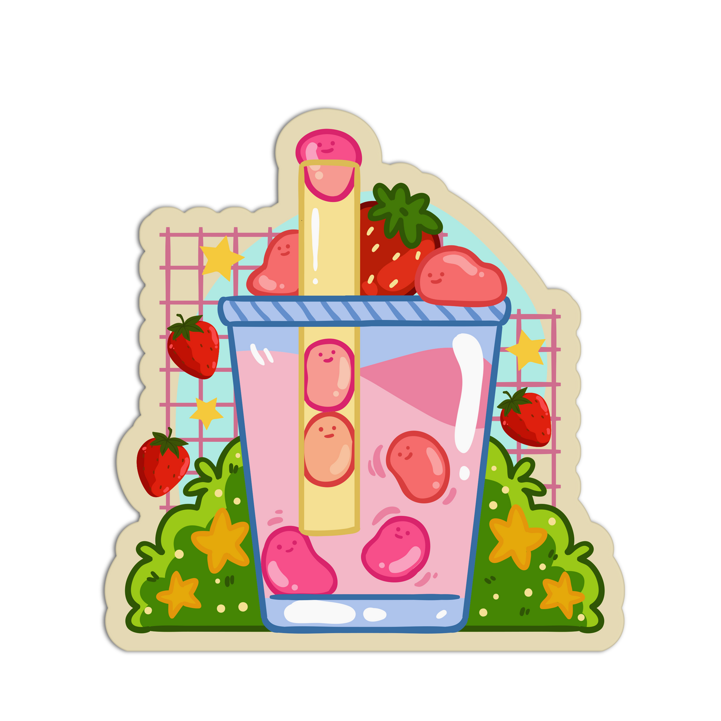 Strawberry Bean Tea Cute Drinks Sticker