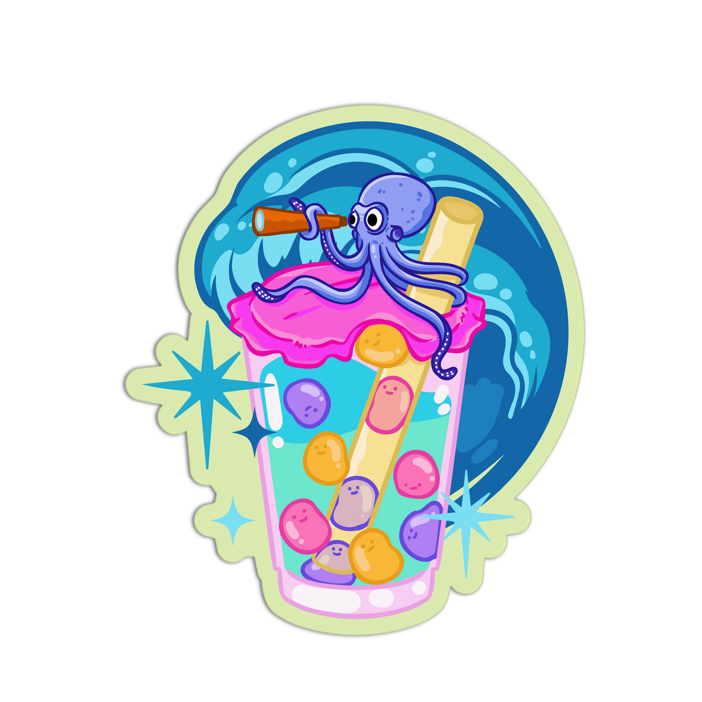 Octopus Bubble Tea Cute Drinks Sticker