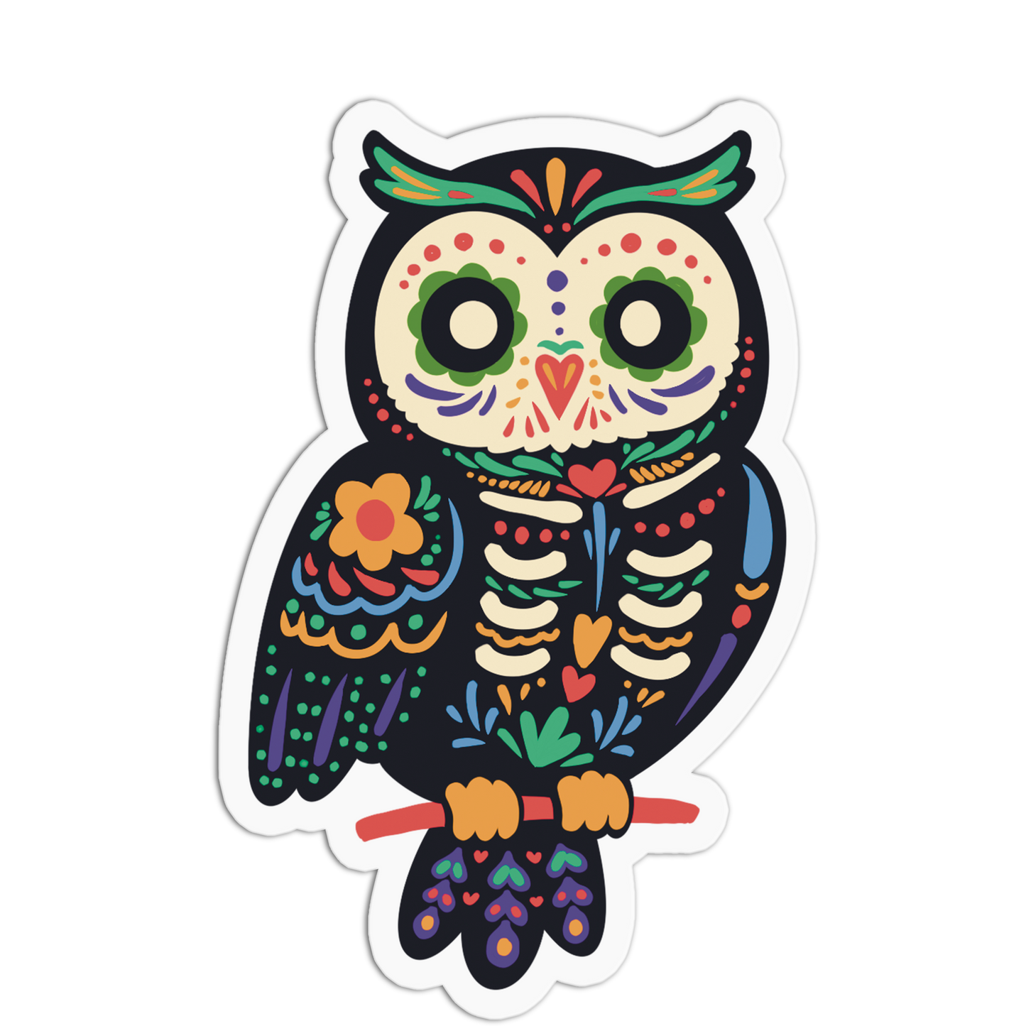 Perched Owl Day Of The Dead Sticker