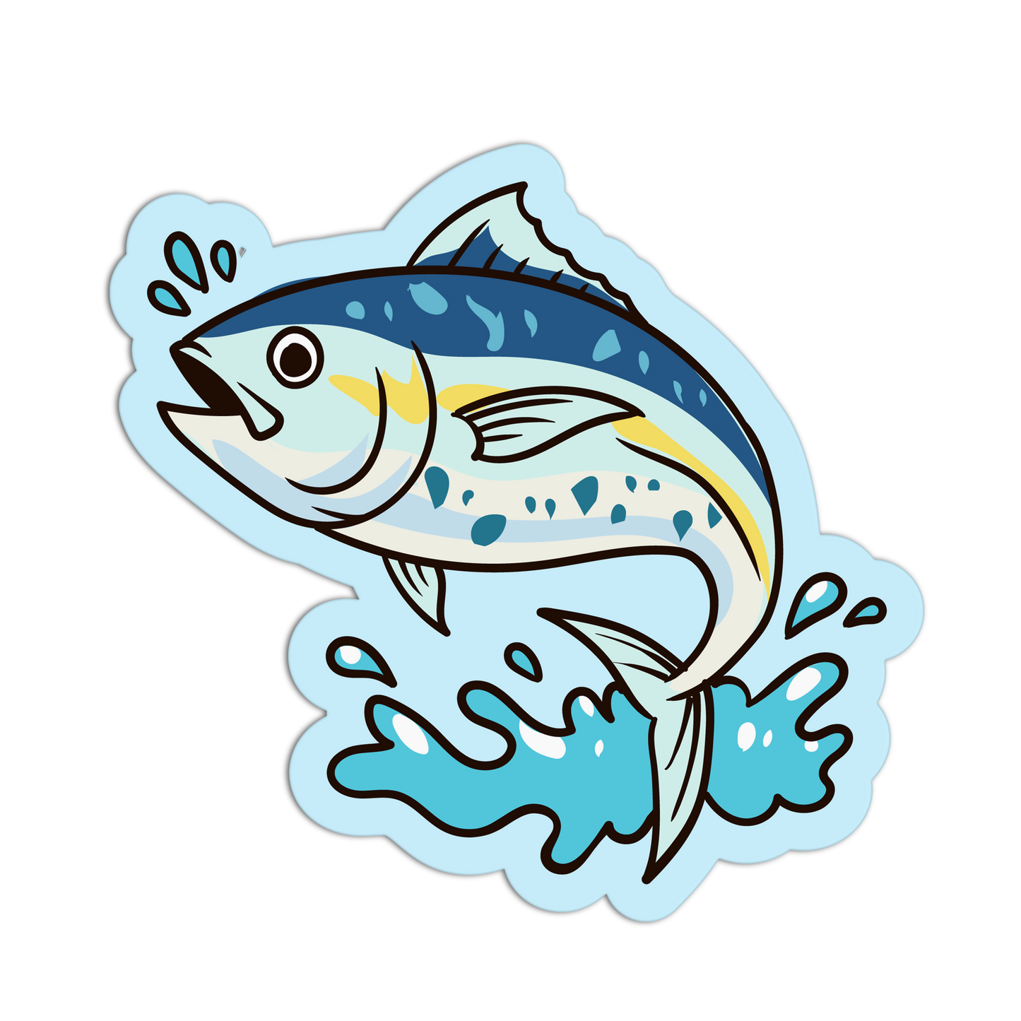 Stylized illustration of a fish with blue and yellow colors on a transparent background