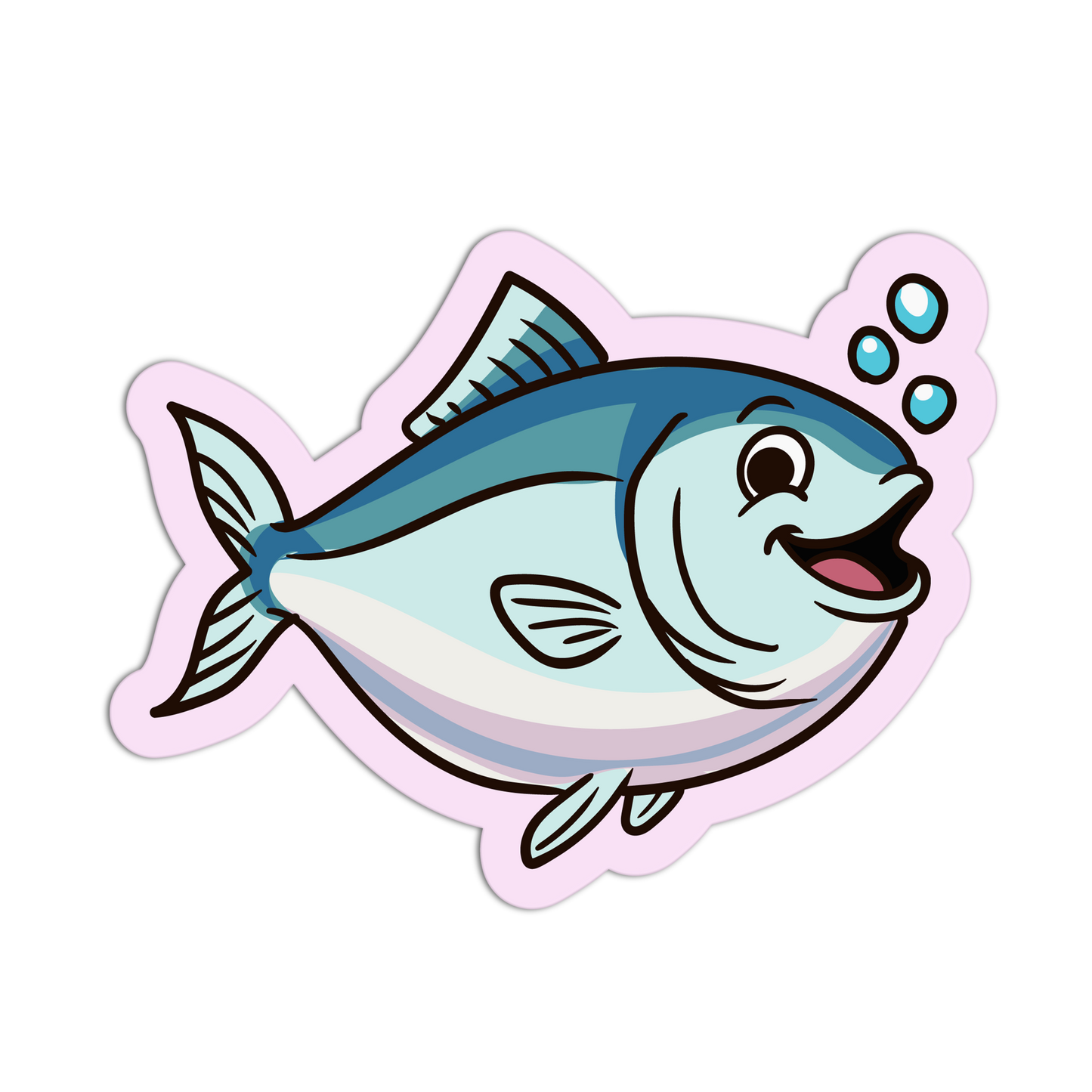 Cartoon fish with a pink border on a transparent background