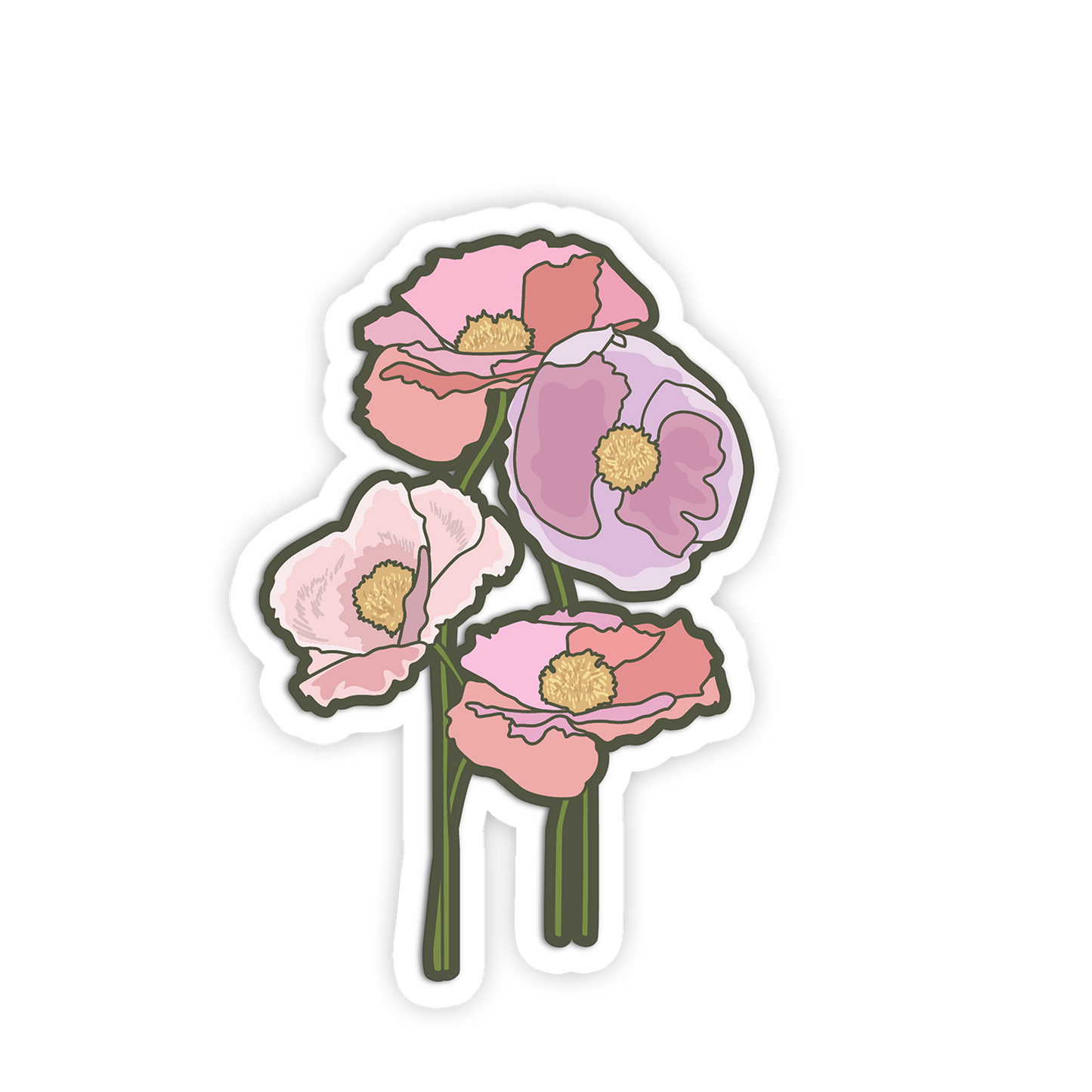 Sticker with pink flowers on a white background