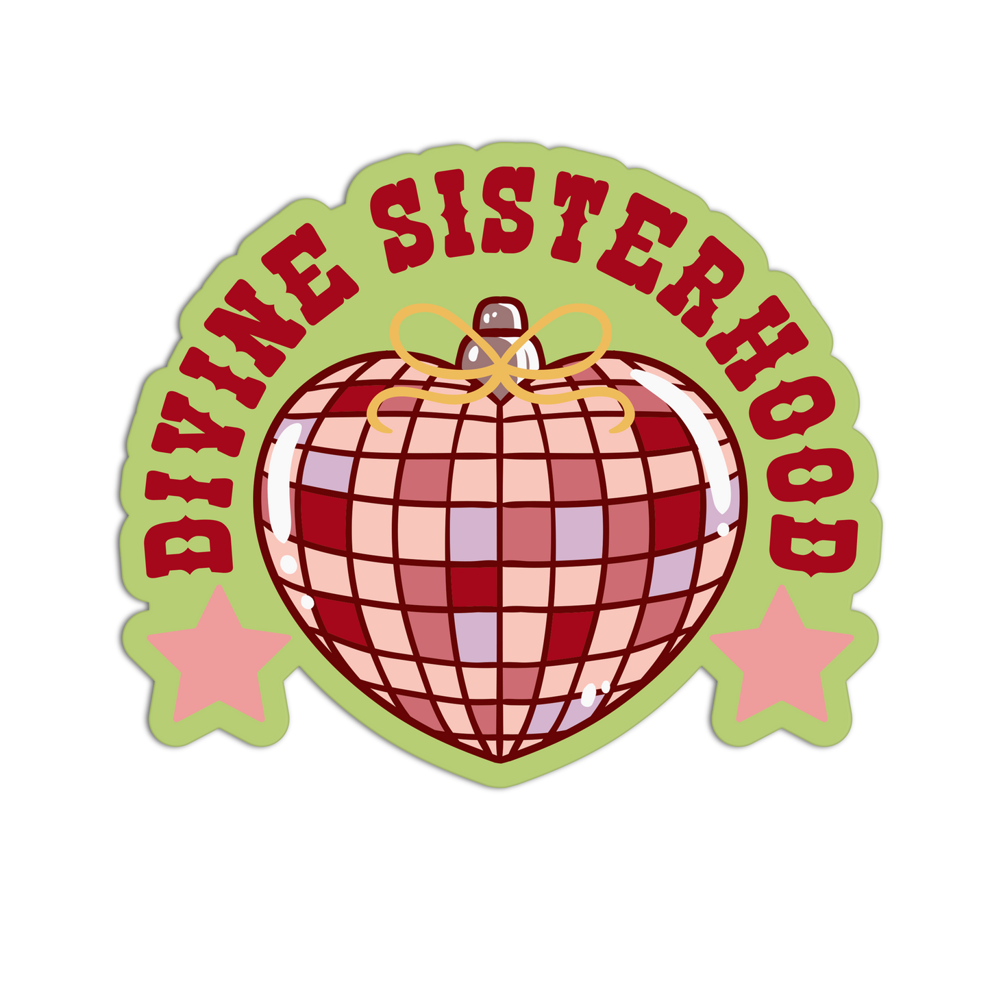 Sticker with a heart design and 'Divine Sisterhood' text on a white background