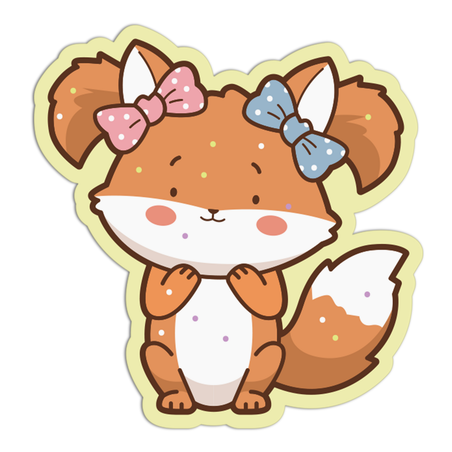 Cartoon fox with bows on a white background