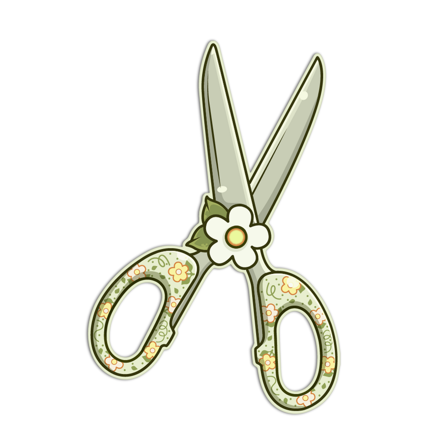 Decorative scissors with floral design on a white background