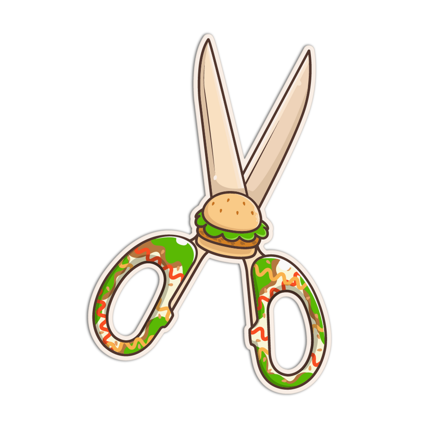 Scissors with a hamburger design on a white background