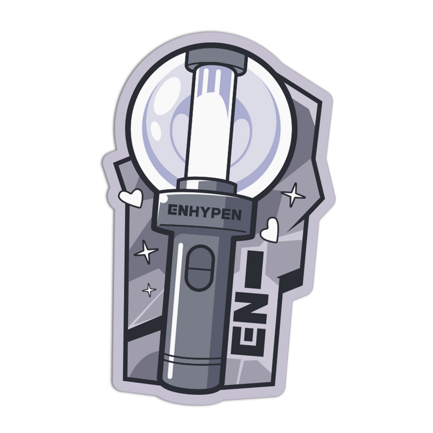 Sticker with a design of a futuristic device and 'ENHYPEN' branding on a white background.