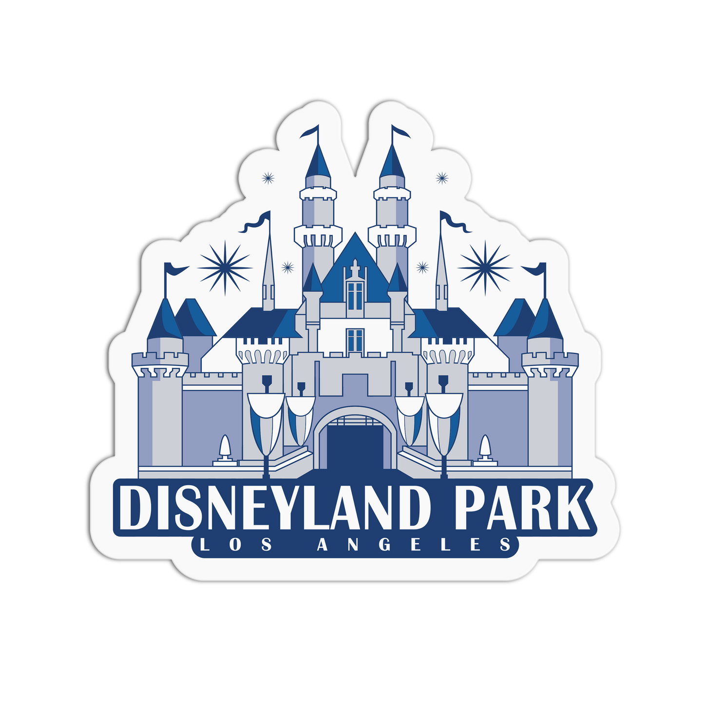 Sticker of Disneyland Park castle with 'Los Angeles' text on a white background