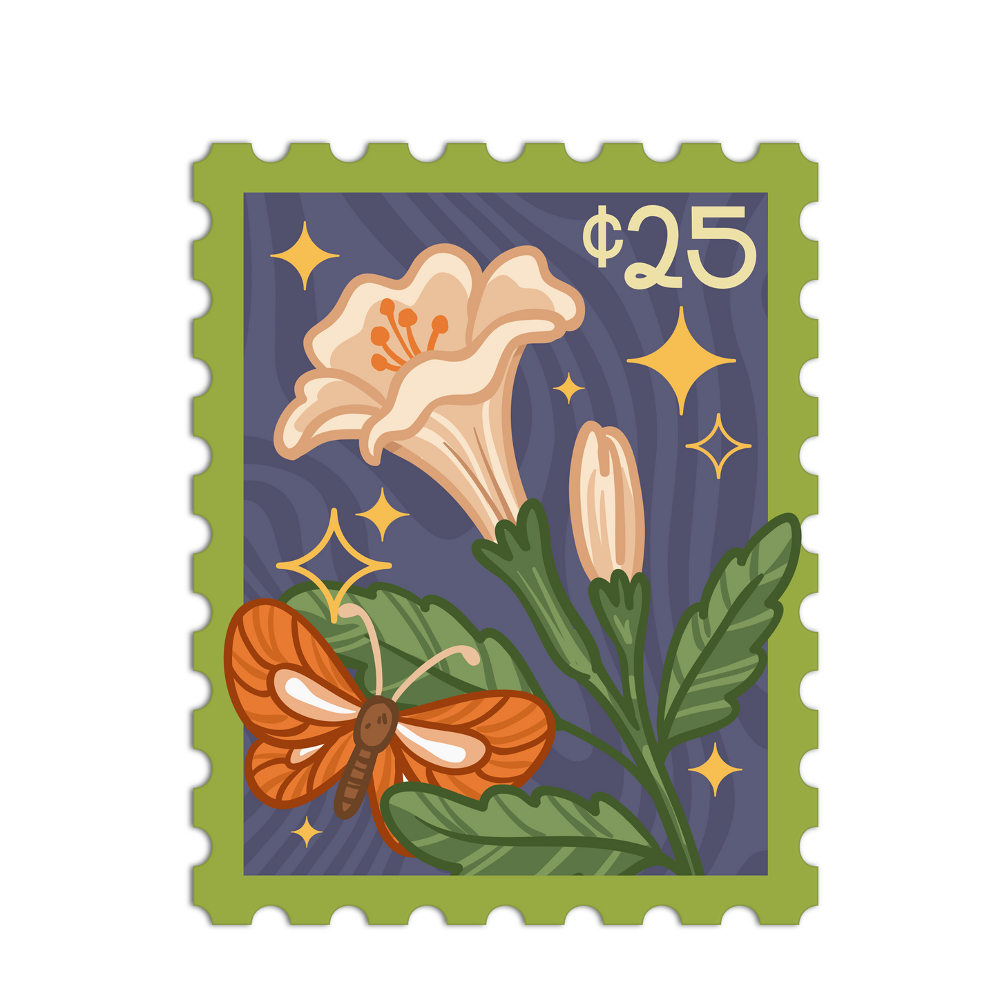 Starlit 25-Cent Post Mail Stamp Stickers